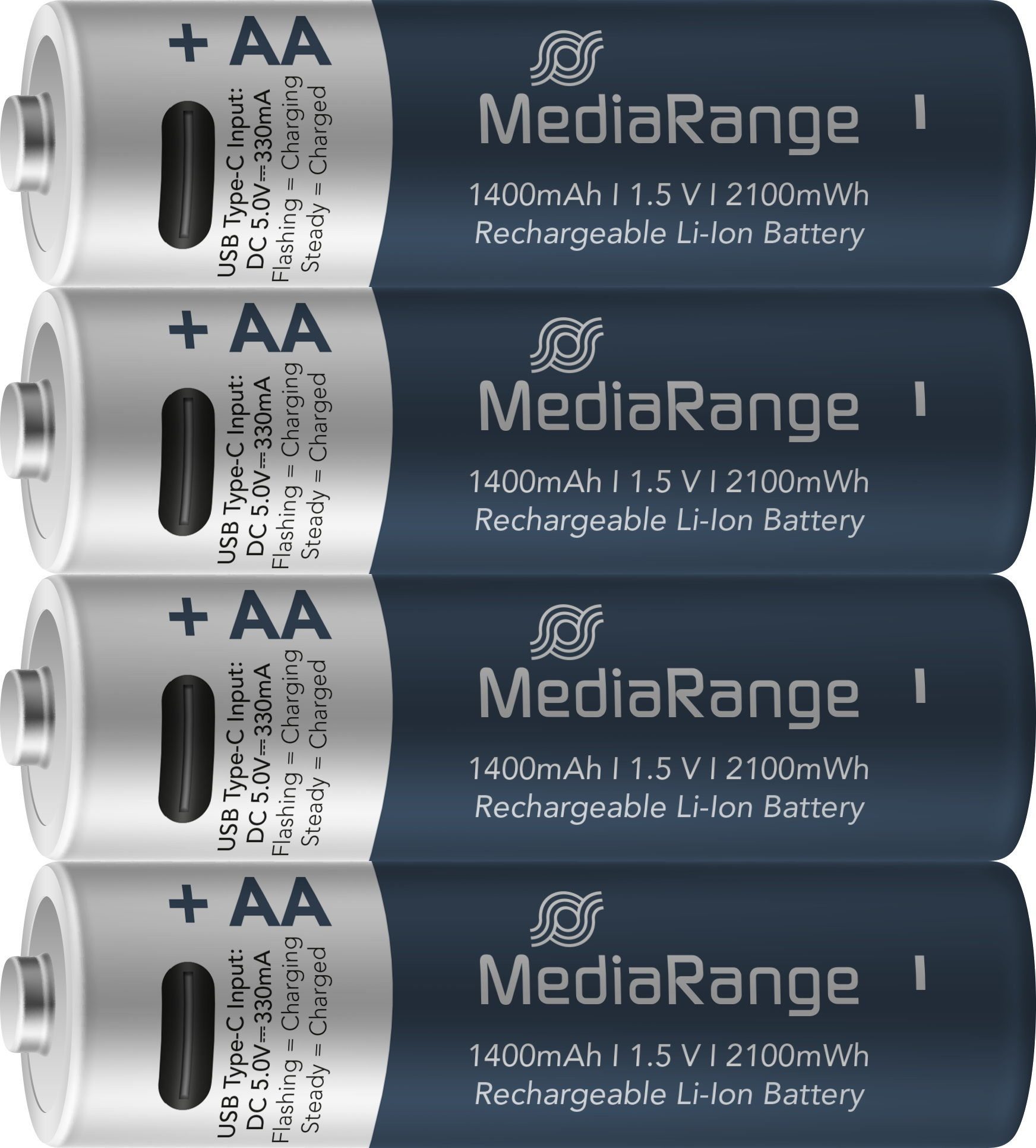 Mediarange 4 Akku AA mit USB-C Anschluss Li-Ion Mignon 1.5V 1.400mAh Ladekabel Akkupacks – Bild 4 von 5