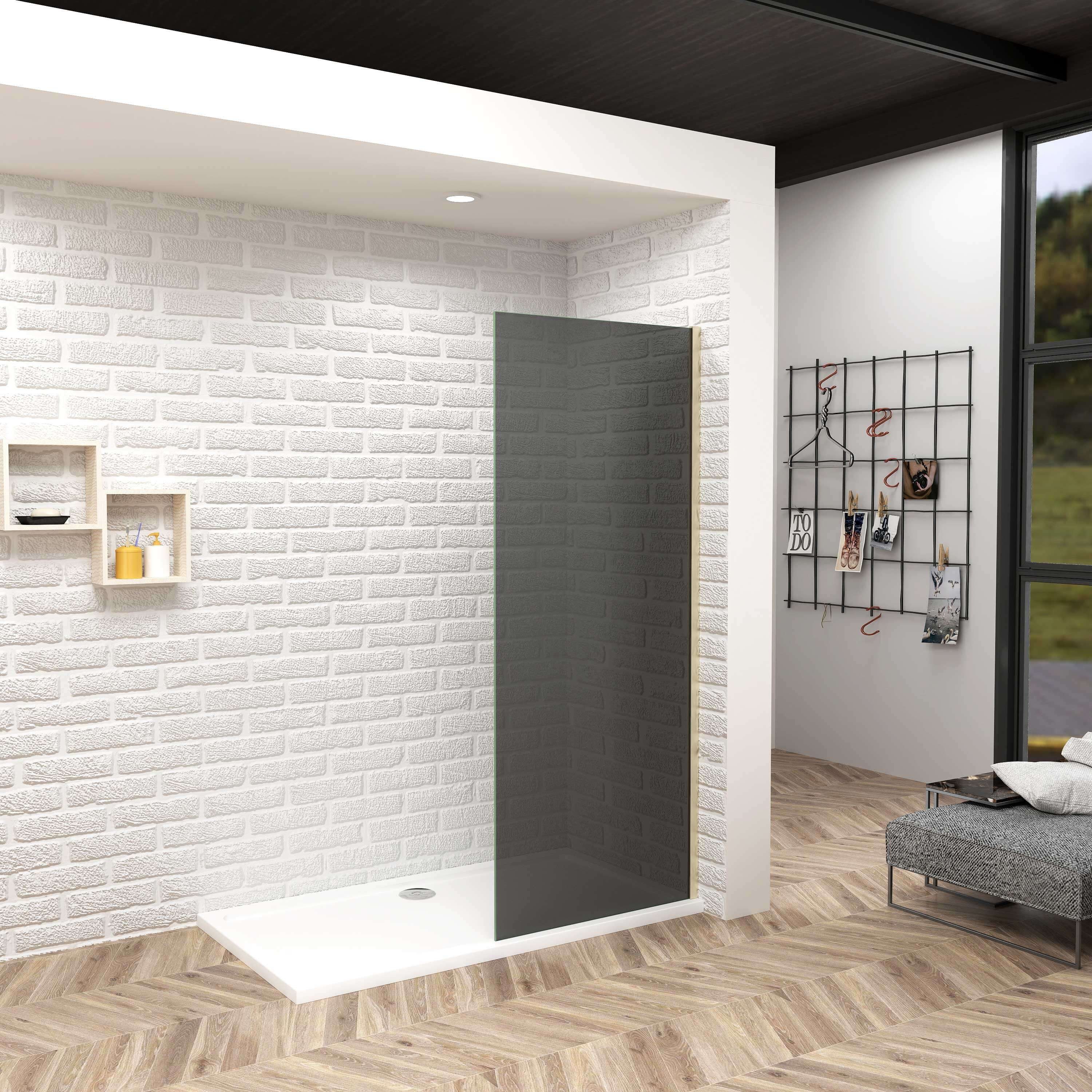 Duschparadies Walk-in-Dusche 200cm 8mm Rauchglas ESG schwarz Walk in Dusche Duschwand, Sicherheitsglas, Rauchglas