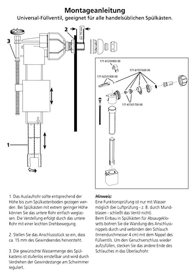 JOMO Sanitär-Installationsset Jomo Spülkasten Füllventil Lokus Pokus Universalfüllventil, 1-St.