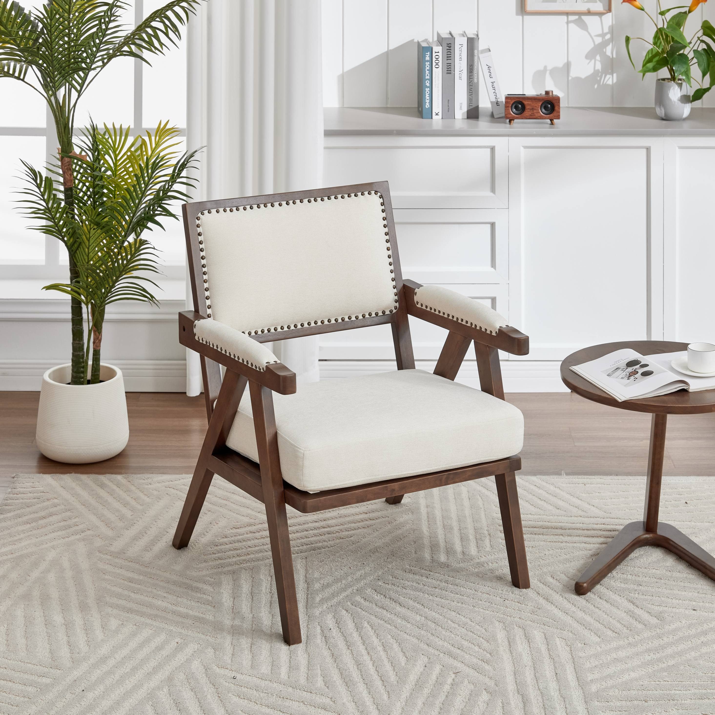BlingBin Sessel Akzentstuhl Mit Holzrahmen, Wohnzimmerstühle Mit Armlehnen (1 Stück, 1-St., 66,5x66x88cm), Bequemer Sessel Mit Leinenbezug Für Schlafzimmer, Flur, Balkon
