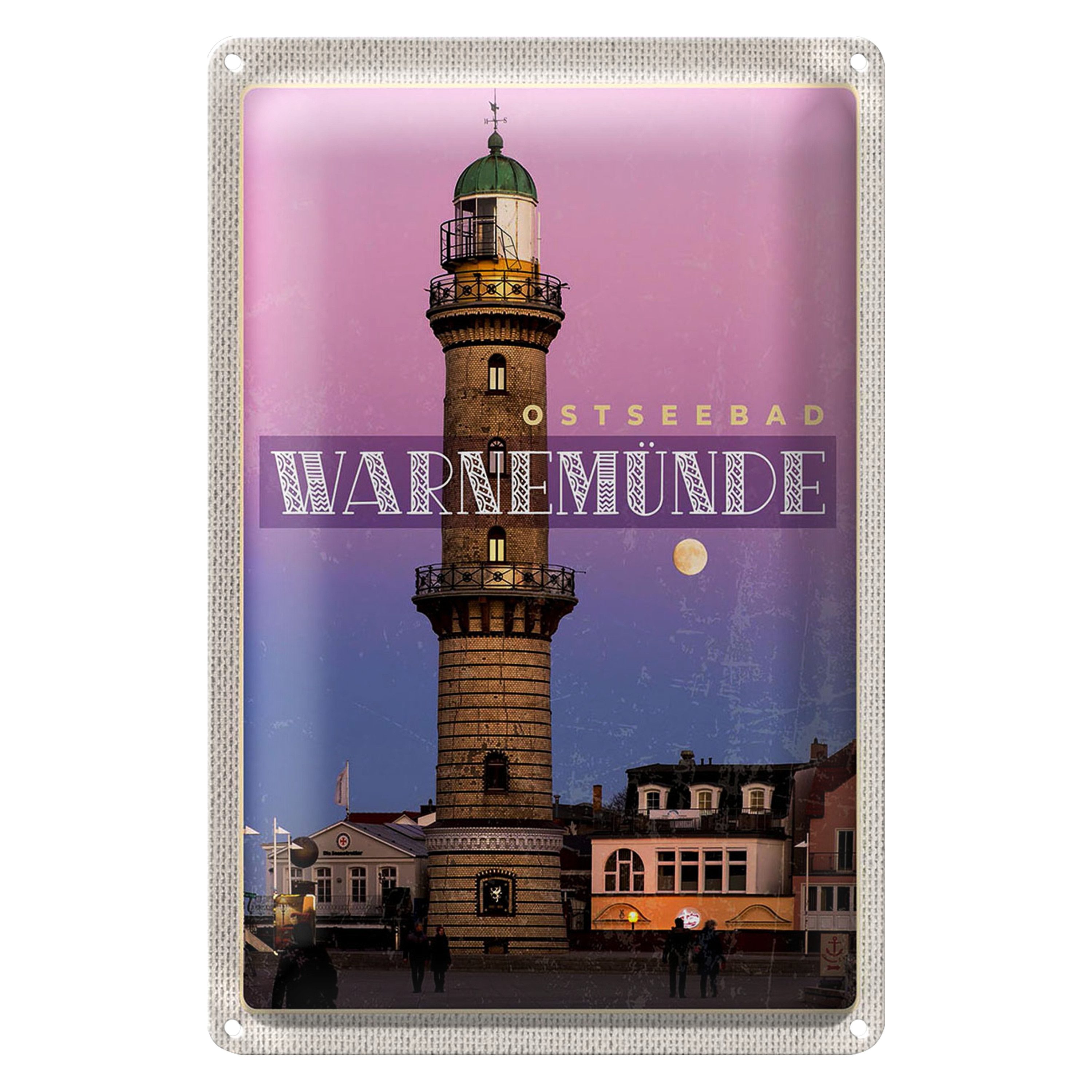 Roomando Metallschild Blechschild Reise 20x30cm Travenmünde Strand Leuchtturm Urlaub