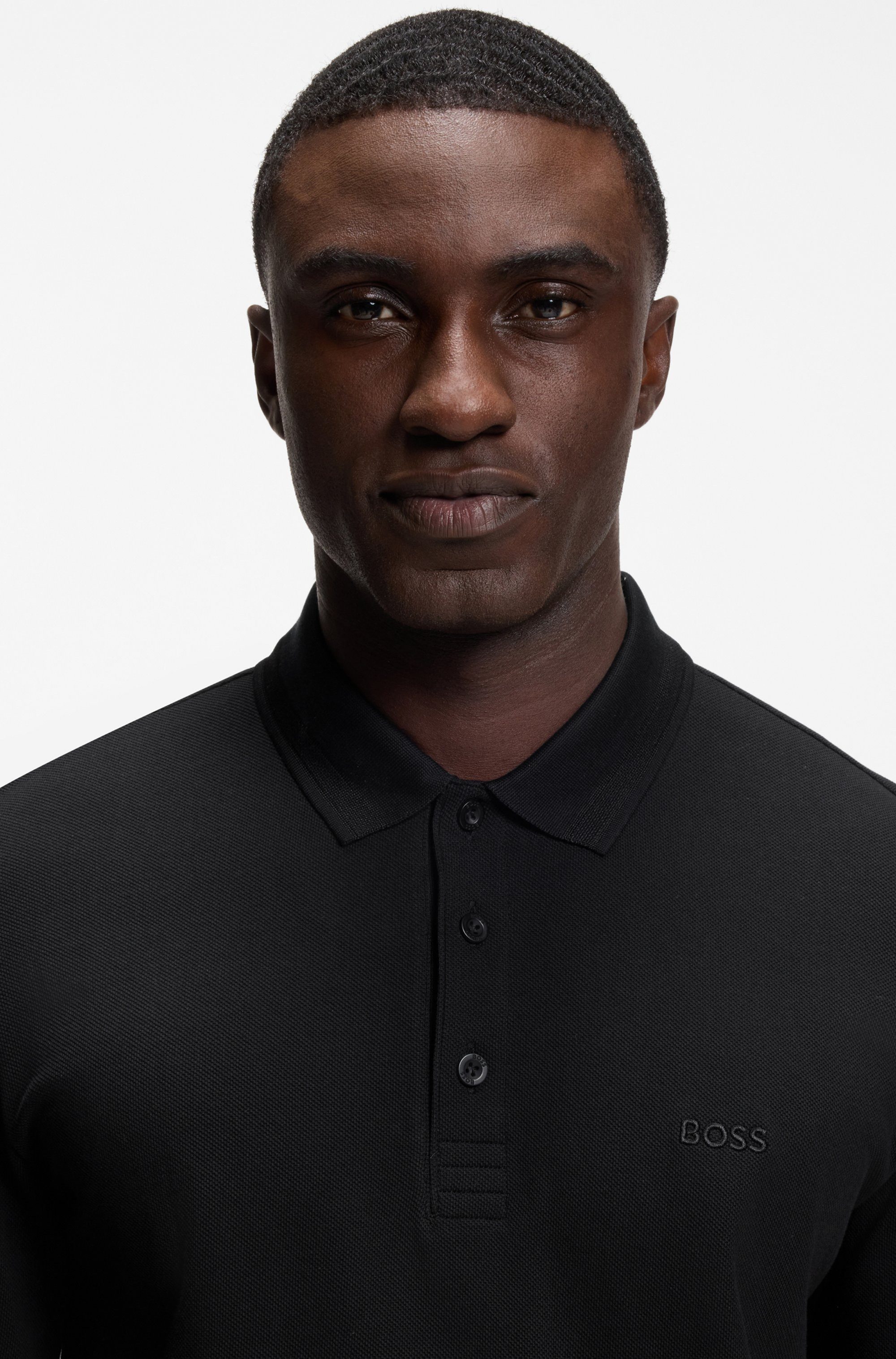 BOSS GREEN Langarm-Poloshirt Plisy mit Streifen am Kragen