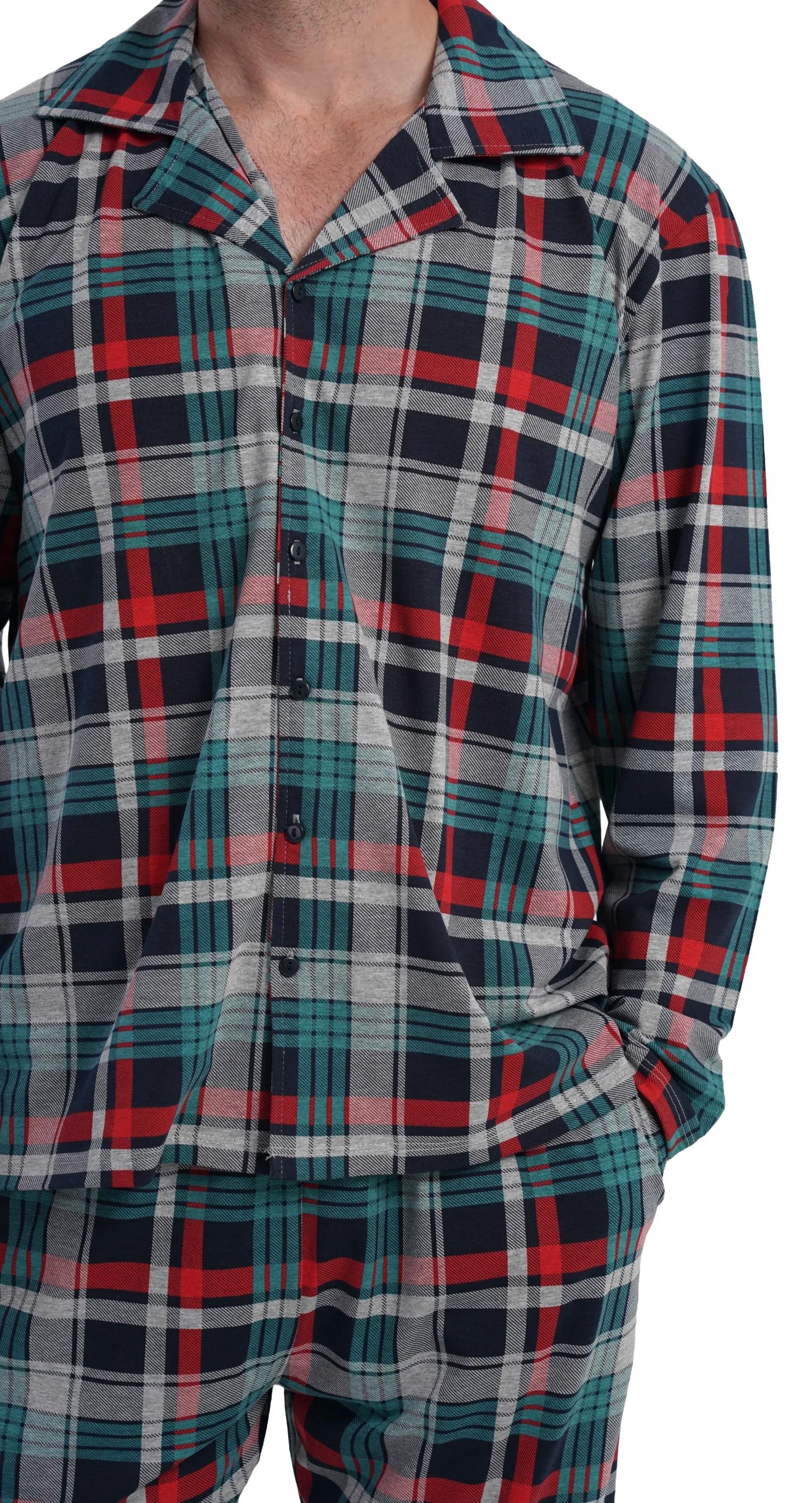 Vienetta Schlafanzug Man (Set, 2 tlg., 2-teilig) Herren Pyjama lang Langarm geknöpft Baumwolle