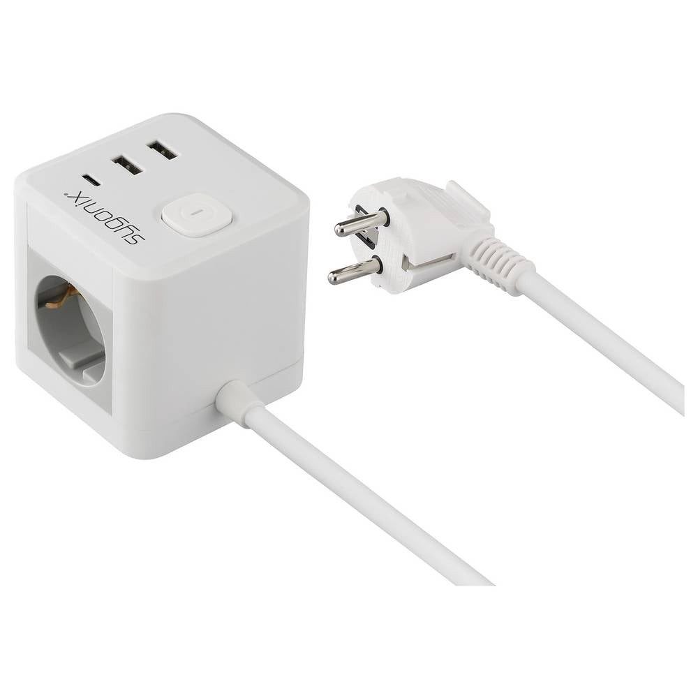 Sygonix SY-6903360 Steckdosenwürfel 3fach Weiß, Grau Schutzkontakt 1 St. Steckdosenleiste, mit Schalter, mit USB, mit USB-C®