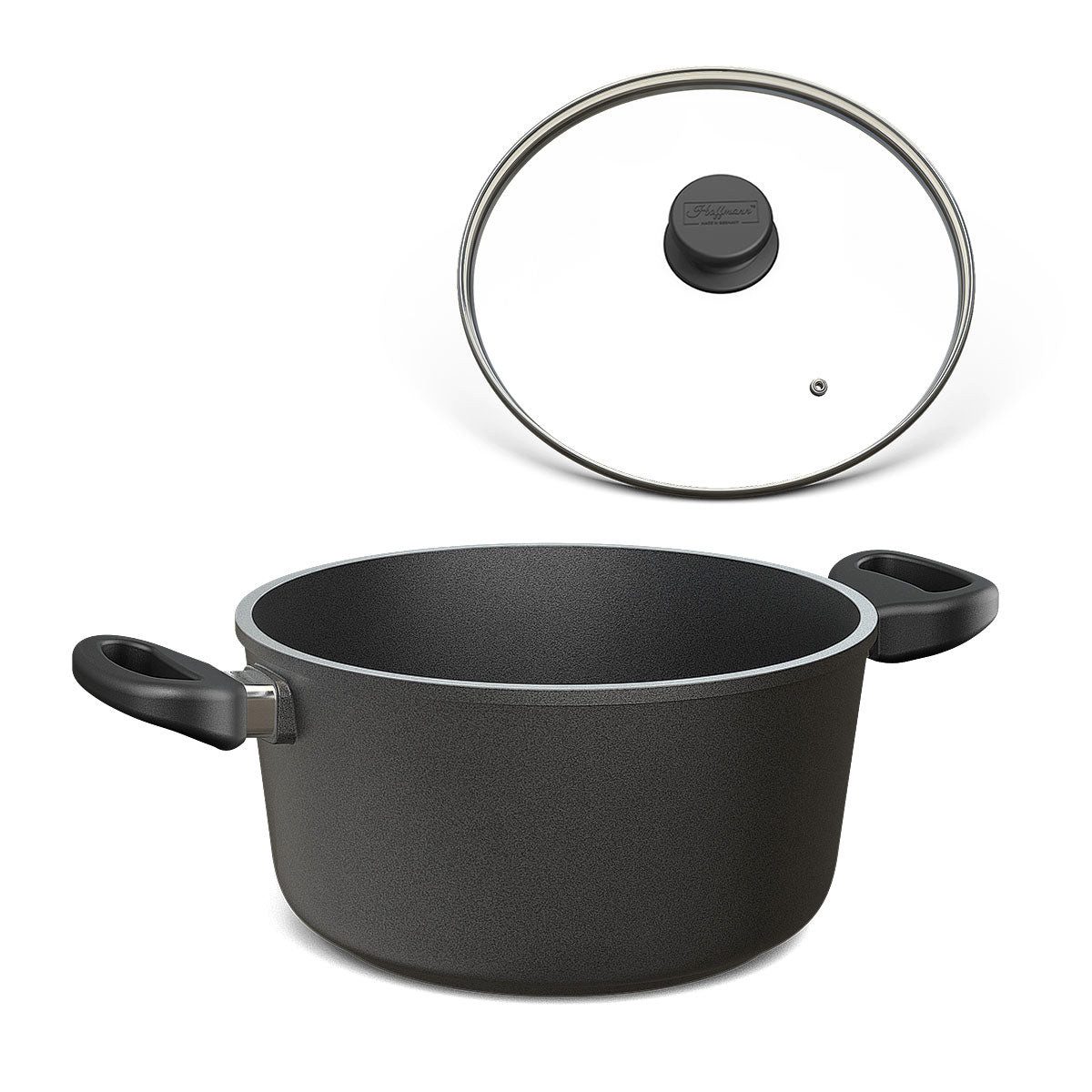Hoffmann Germany Kochtopf Aluguss Antihaft Induktion Ø 20 cm mit Glasdeckel – Made in Germany, Aluguss (Set, 2-tlg., 1x Kochtopf Ø 20 cm + 1x Glasdeckel), Antihaft, backofenfest bis 240°C, Induktion