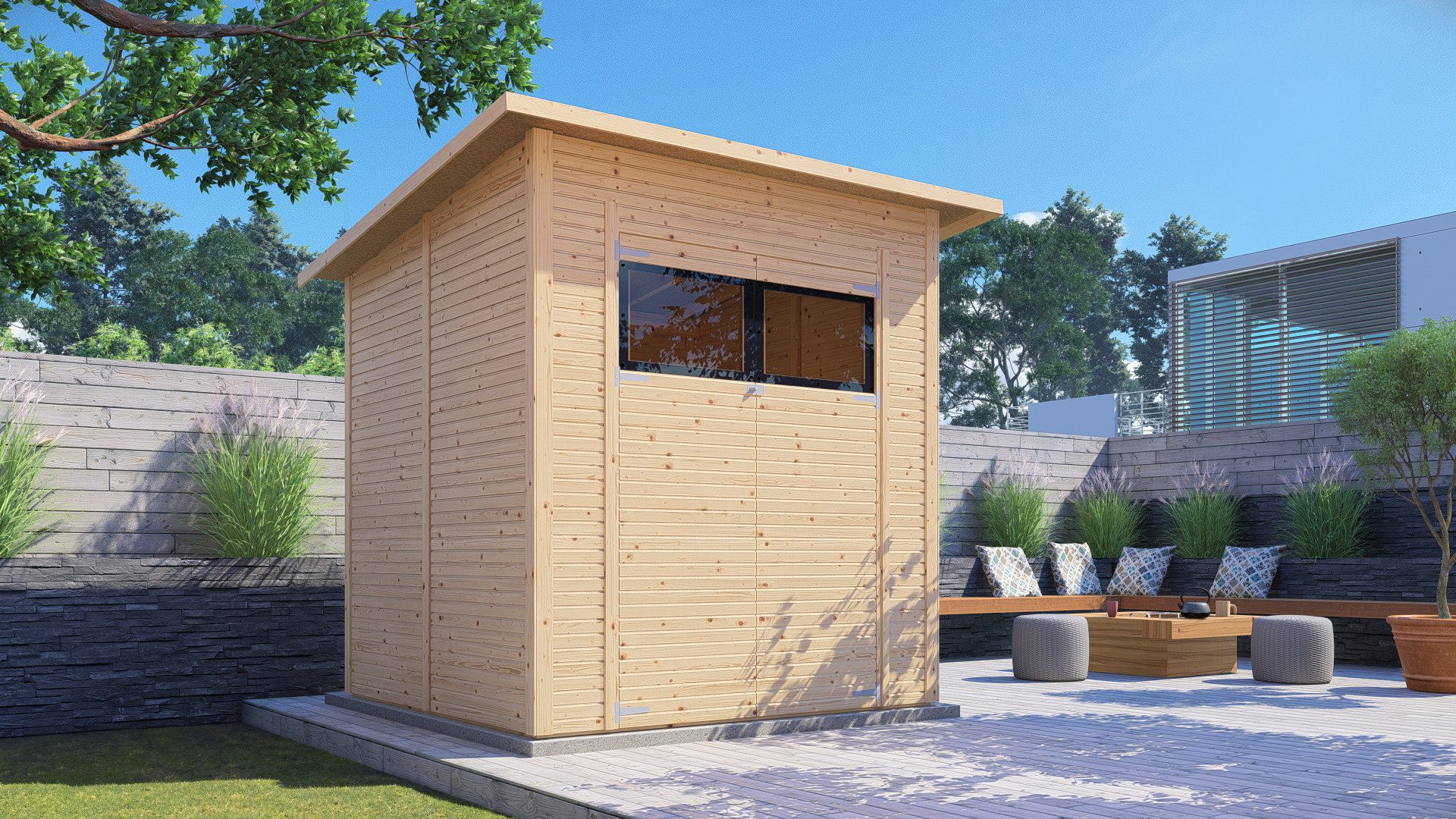 BERTILO Gartenhaus Pent Modern 3, in verschiedenen Farben, BxT: 252x232 cm, mit hohen Seitenwänden und einer 1,88 m hohen Doppeltür