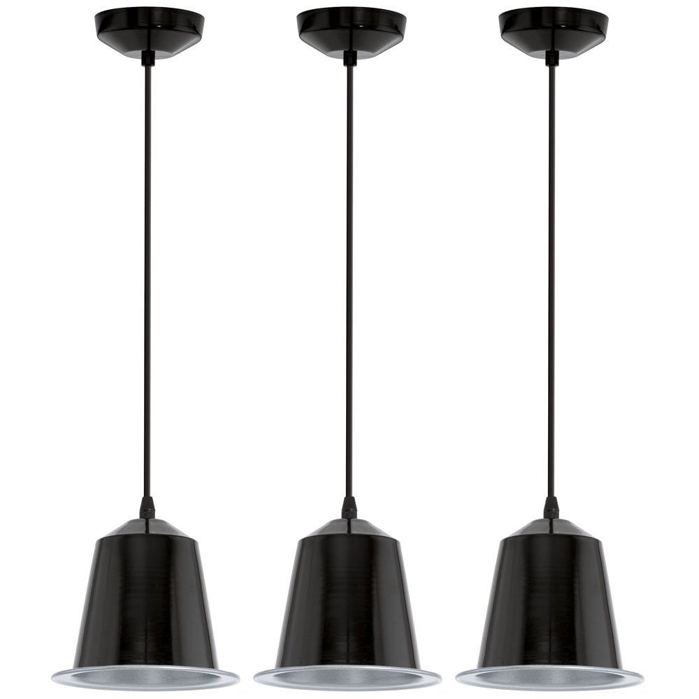 Hänge Warmweiß, LED LED etc-shop 3er schwarz Pendelleuchte, Wohnraum Leuchtmittel Lampe inklusive, Pendel Leuchte Decken Set Flur