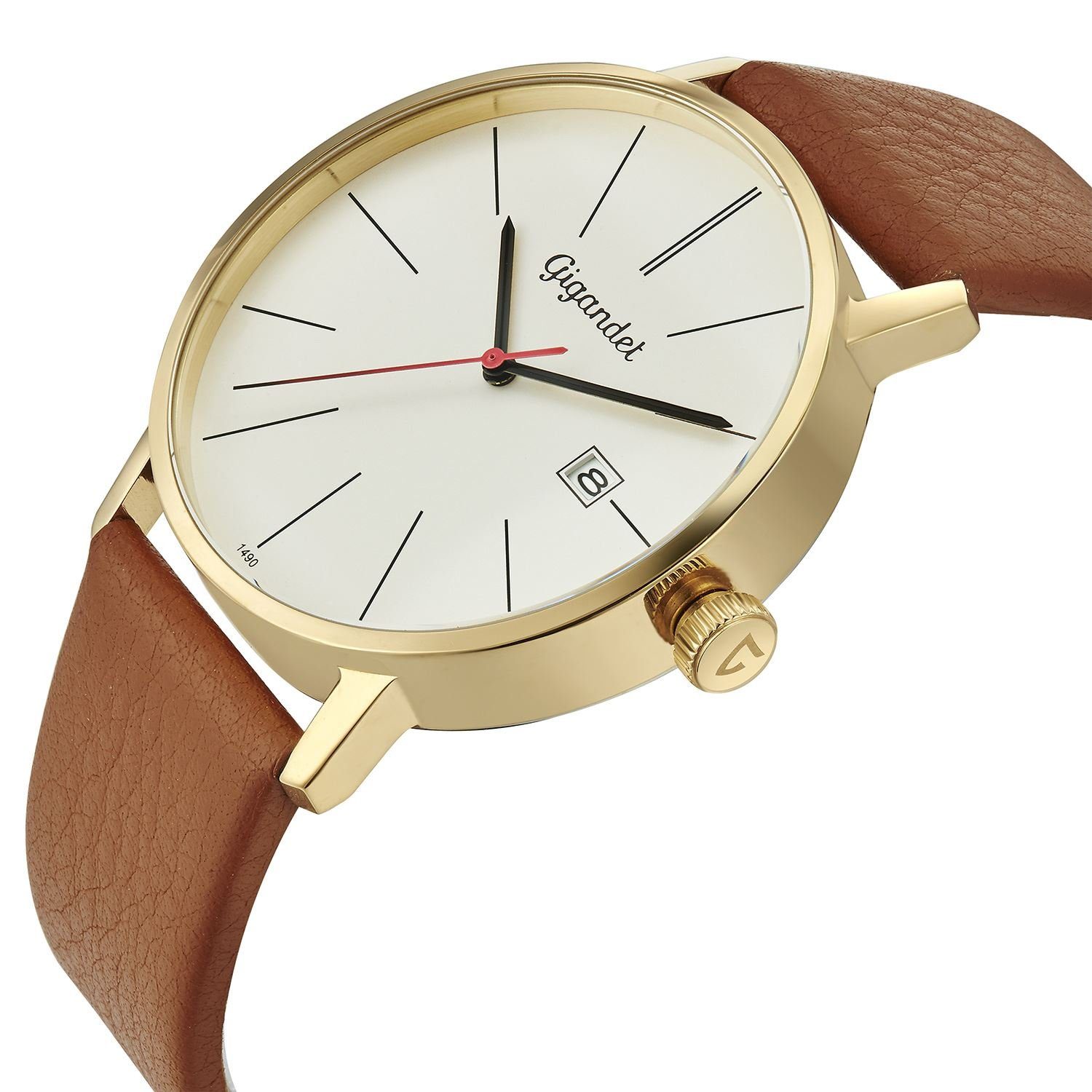 Gigandet Quarzuhr Herrenuhr, Armbanduhr, Businessuhr, 42mm, MINIMALISM G42-008, Mineralglas, Datumsanzeige, Lederband, 3bar/30m wasserfest