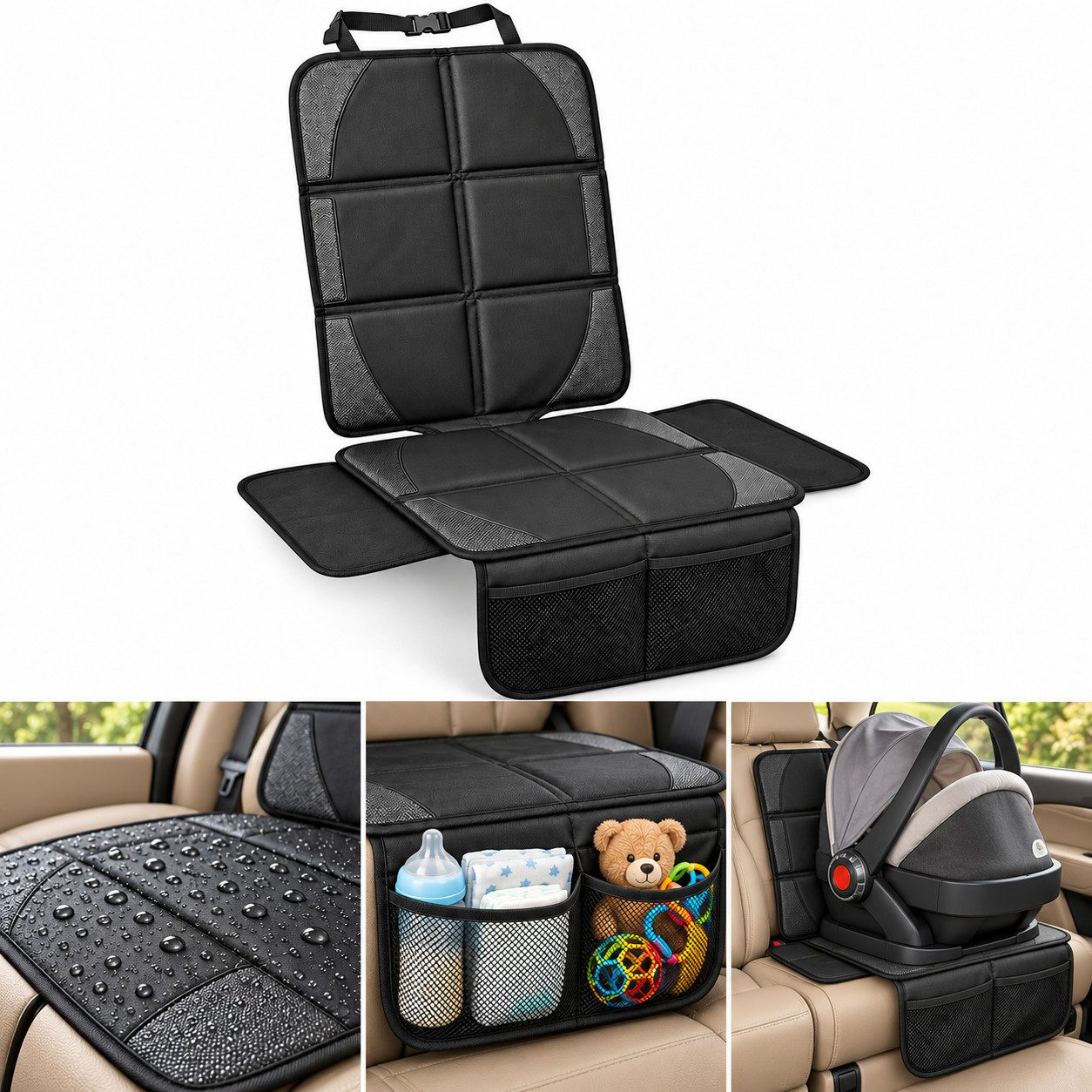 ibettertec Kindersitzunterlage Universelle Sitzschutzmatte Auto rutschfest faltbar mit Druckschutz, Set, 1-tlg., 1 Stück Autositz-Schutzmatte für Kindersitze. Kindersitz, Flaschen, 600D Oxford-Gewebe mit wasserabweisender Beschichtung