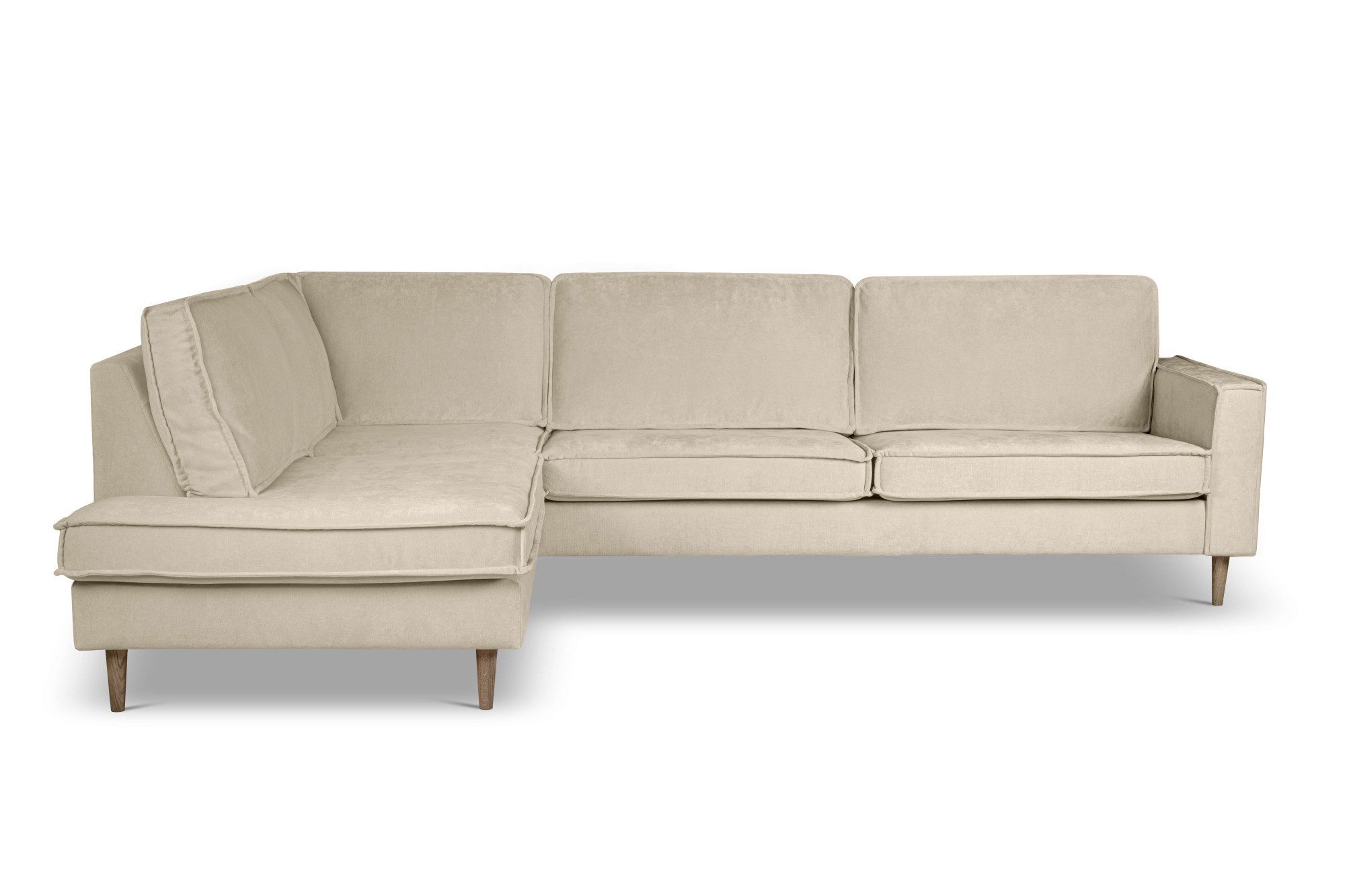 Home affaire Ecksofa Pinto Skandi, 290 cm, Chenille, Struktur, Ottomane links / rechts, mit Keder, Massivholzfüße Eiche geräuchert, Wellenunterfederung