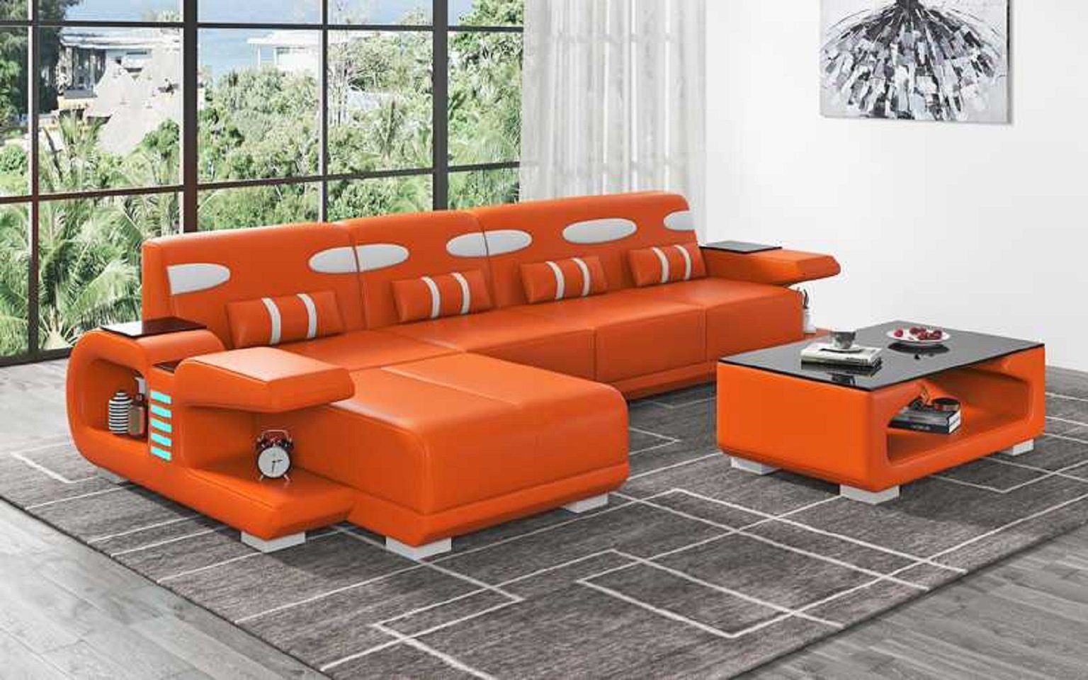 JVmoebel Ecksofa Design Ecksofa L Form Liege Modern Ledersofa Kunstleder Sofa Sofas, 3 Teile, Made in Europe Orange