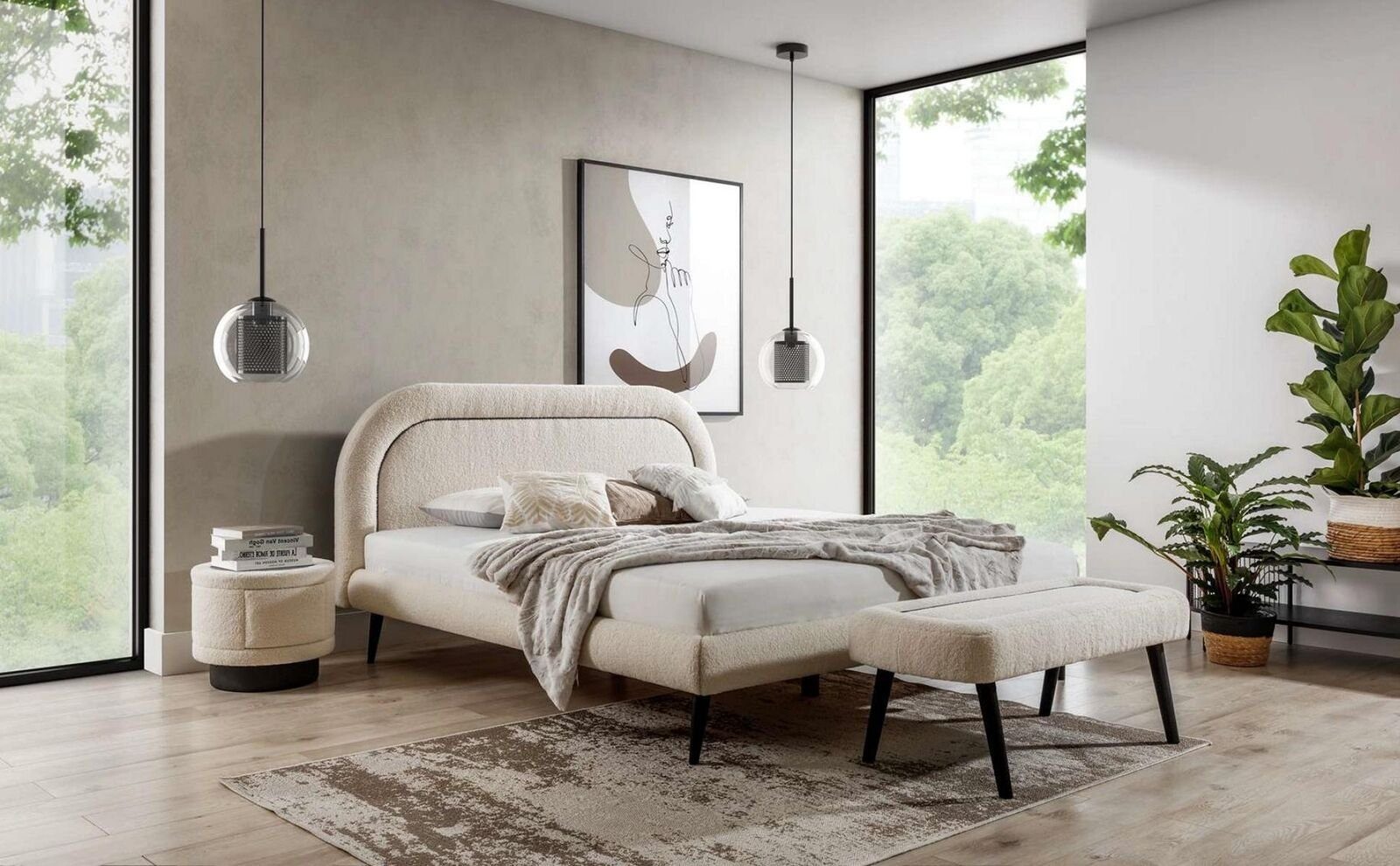 JVmoebel Schlafzimmer-Set Schlafzimmer Set Weiß Bett Elegantes 2x Nachttische Luxus Holz Modern, (3-St., Bett ., 2x Nachttische), Made in Europa