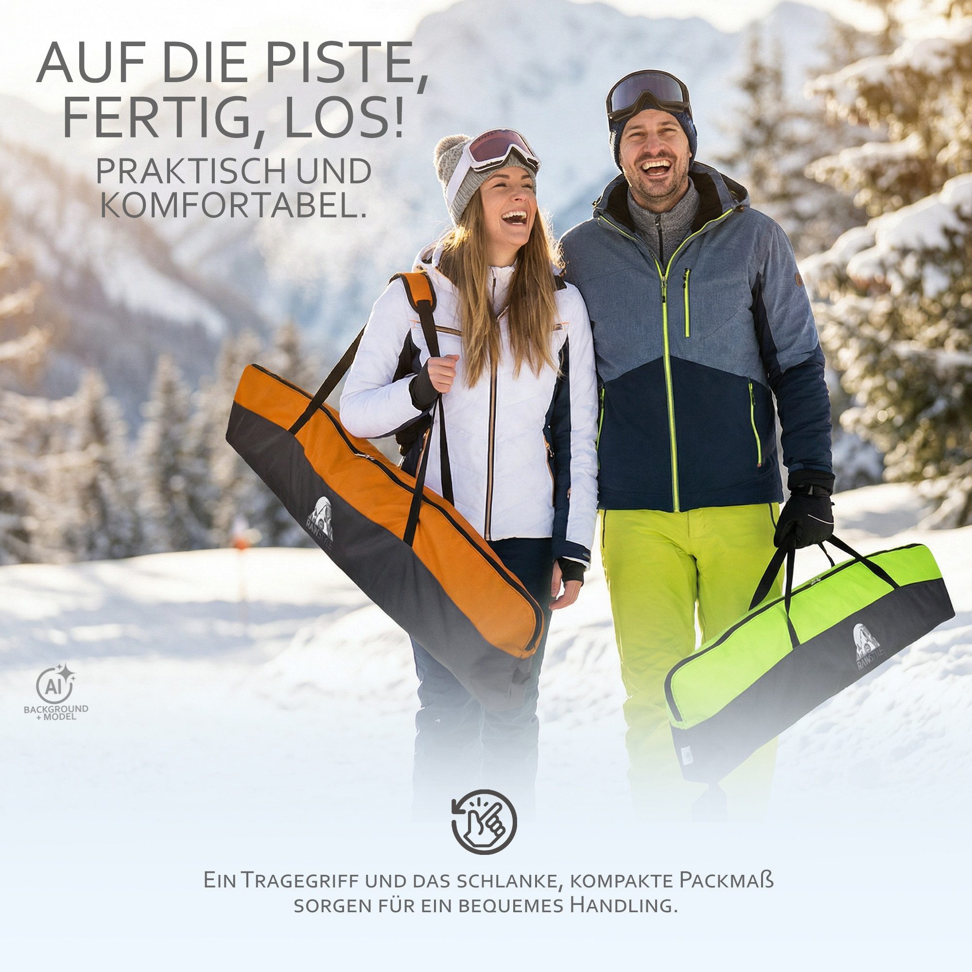 BambiniWelt by Rafael K. Skitasche Skitasche Skisack für Ski 160cm 180cm 190cm Skistöcke Skibag Skicover, wasserdicht