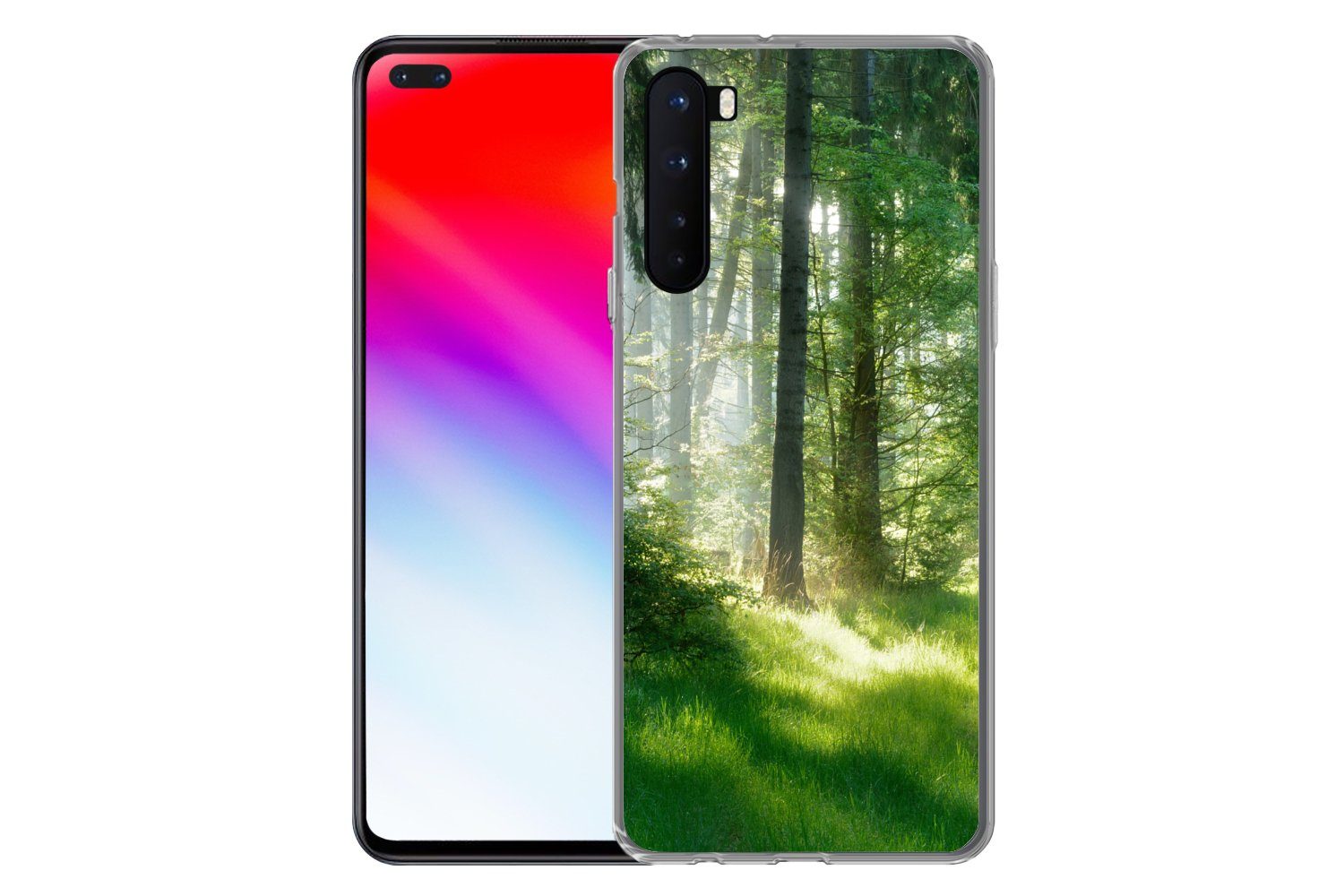 MuchoWow Handyhülle für OnePlus Nord Natur - Bäume - Wald - Grün - Sonne - Gras - Pflanzen, Phone Case, Silikon, Schutzhülle Dünn