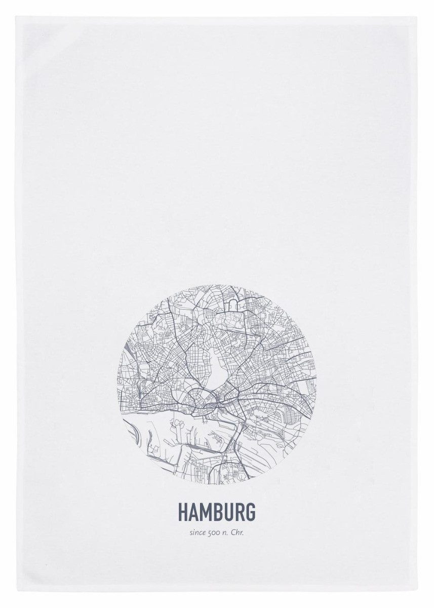 17;30 Hamburg Geschirrtuch Straßennetz-Hamburg in Grau