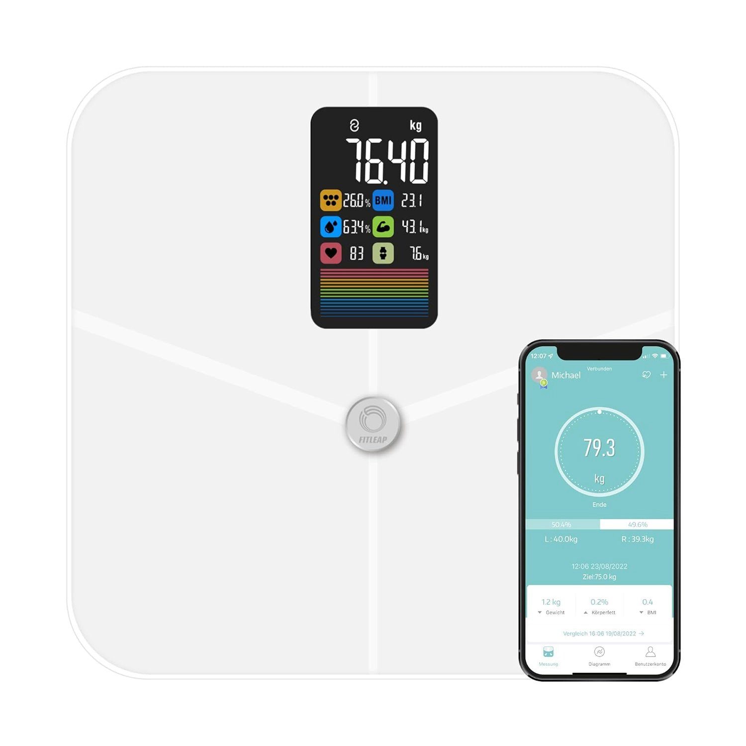 Fitleap Personenwaage Körperfettwaage - Weiß