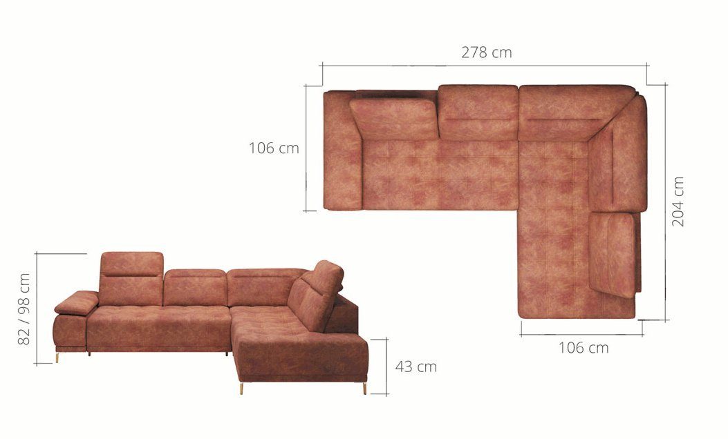 JVmoebel Ecksofa, Automatik Ecksofa Sofa Couch Design Couch Polster Textil Braun
