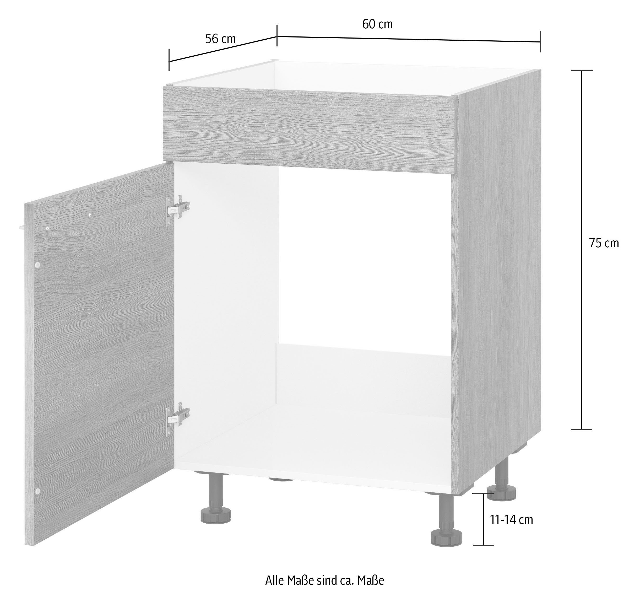 60 Express Breite 75 hell/anthrazit SPBL60 cm betonfarben | Spülenunterschrank Küchen Höhe anthrazit Trea cm,