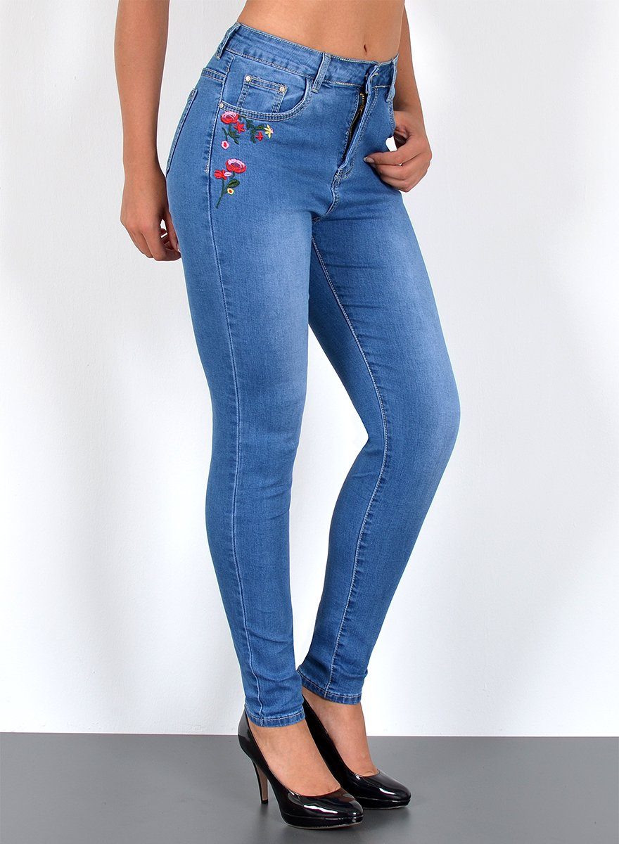 ESRA Skinny-fit-Jeans S400 Damen High Waist Skinny Jeans Stretch Hose hohe Leibhöhe bis Übergröße