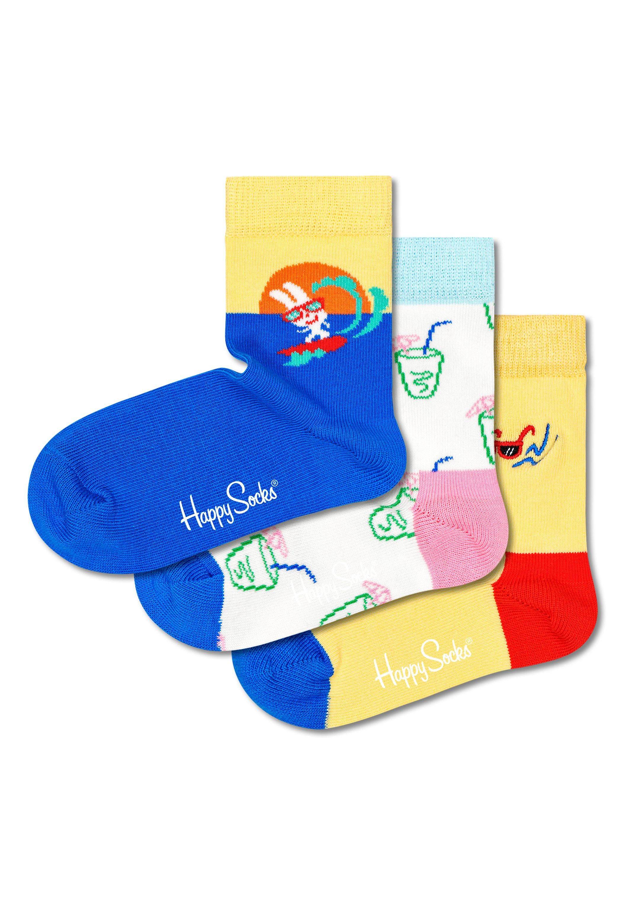 Kids für Travel Paar Geschenkidee 3-Paar) Mädchen Jungen Socken Socks - (Spar-Set, - Baumwolle Langsocken Geschenk und Box Happy 3