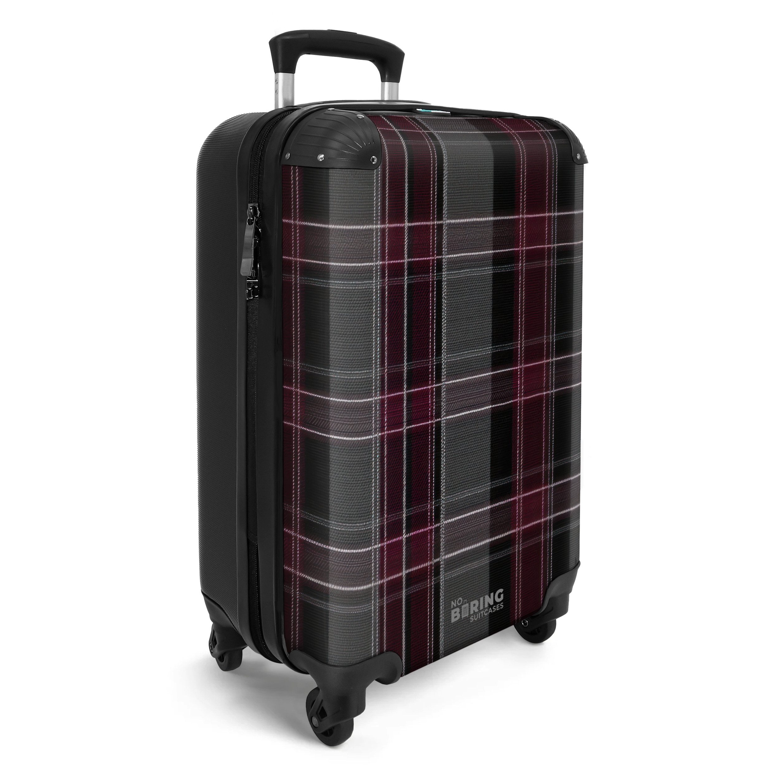 NoBoringSuitcases.com© Hartschalen-Trolley Klassisches Karomuster in Grau und Rot 55x35x20cm, 4 Rollen, Reisetasche mit Rollen, Koffer Handgepäck Flugzeug