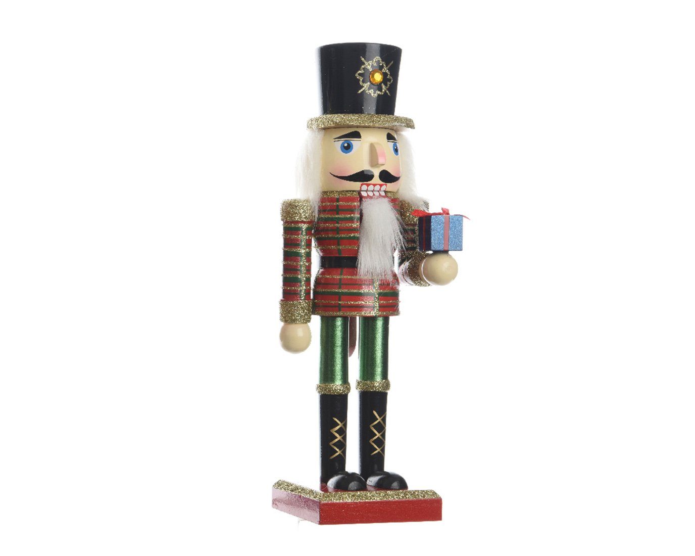 Decoris season decorations Weihnachtsfigur, Nussknacker Figur mit Geschenk Holz 25cm bunt / rot