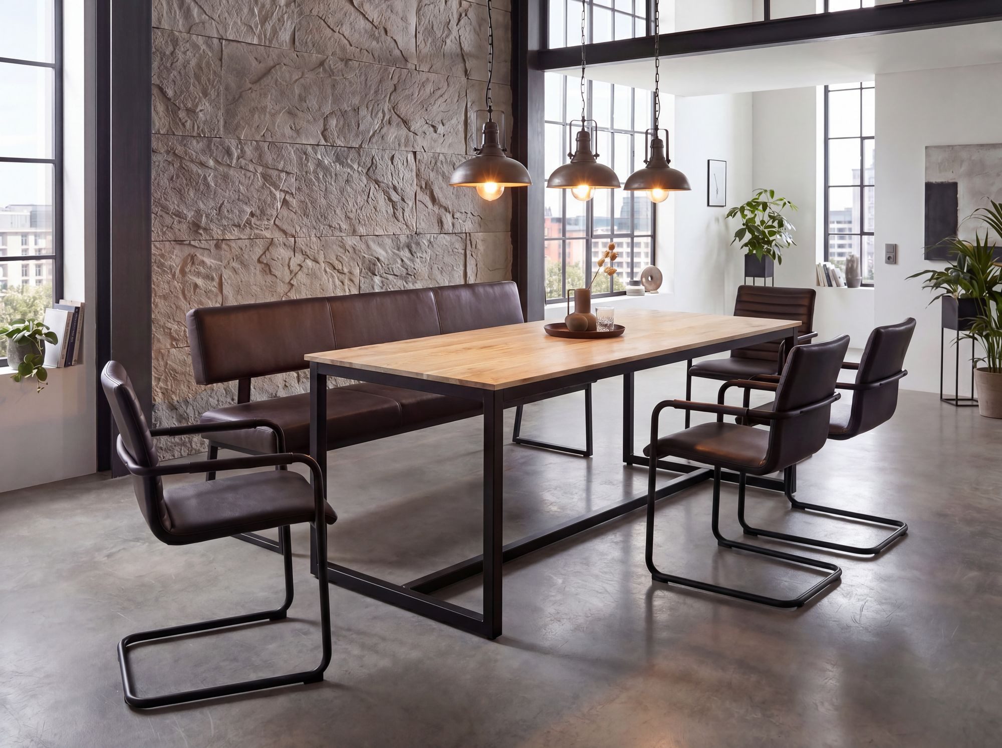 FINEBUY Esstisch FB60619 Esszimmertisch Akazie Holz Massiv Metall Küchentisch Loft (Esszimmertisch Klein, Holztisch Esszimmer Modern), 140x80x76 cm, Akazie Massivholz Rechteckig, Modern