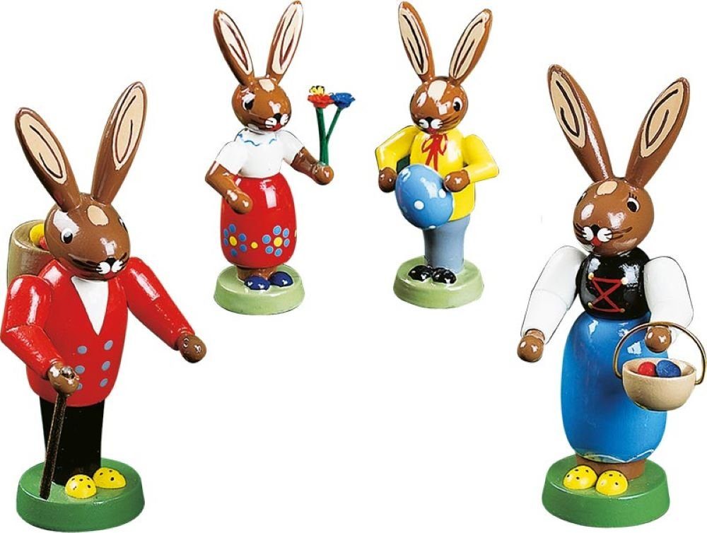 Richard Glaesser Osterhase Familie 4-teilig (12cm) handbemalt, Handwerkskunst original Erzgebirge
