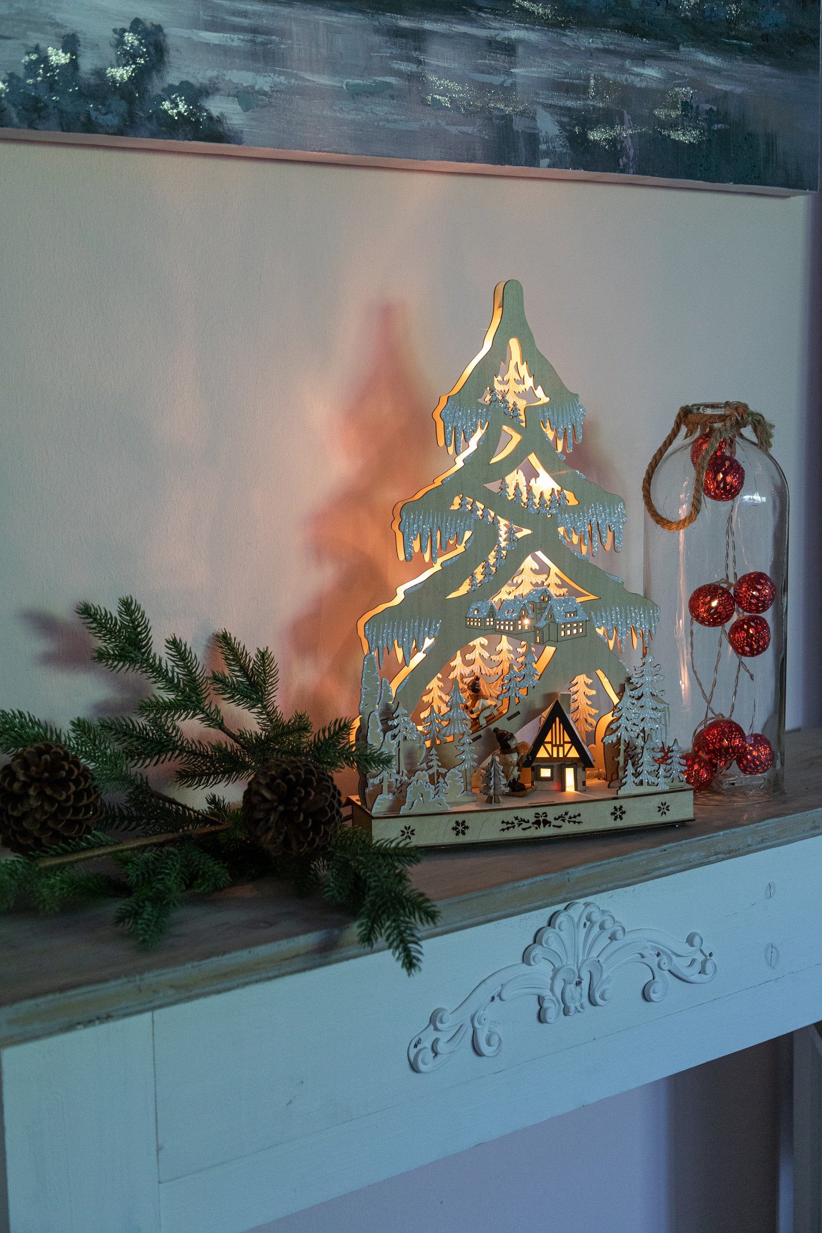 Weihnachtsdorf Dekoration Wohnando aus Deko-Weihnachtsbaum Beleuchteter Winterliche Holz,