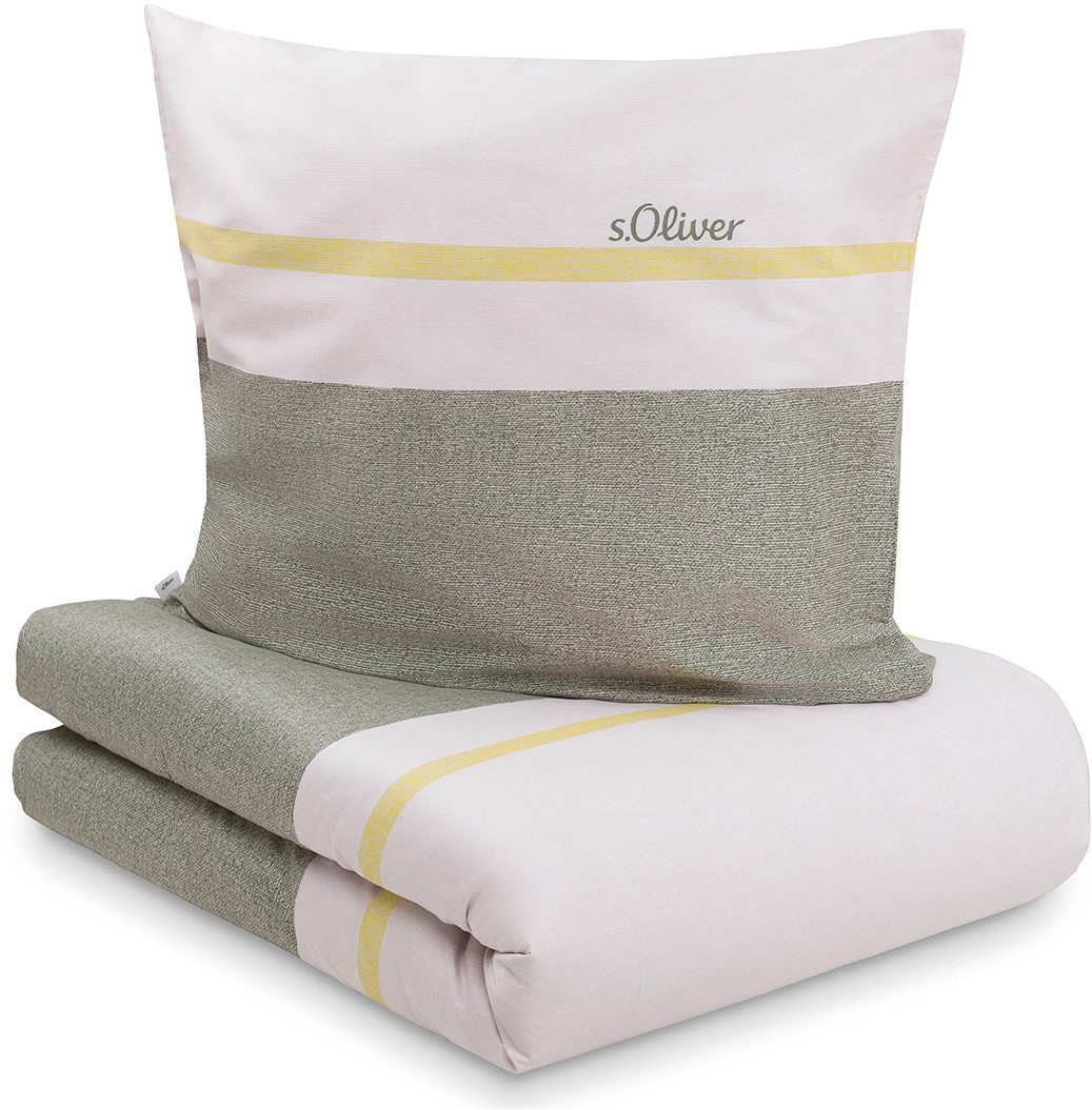 s.Oliver Bettwäsche s.Oliver Satinbettwäsche, Mako-Satin, 2 teilig, Leinenstruktur mit modernem Farbstatement
