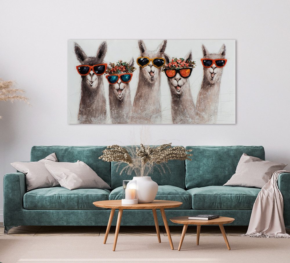 ArtUniverse Gemälde Leinwandbild Trendige Lamas 70 x 140 cm, Tiermotiv