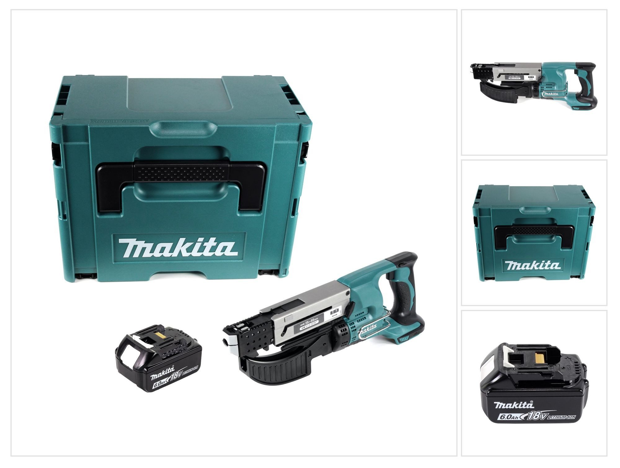 Makita Akku-Magazinschrauber DFR 550 G1J 18 V 25 - 55 mm + 1x Akku 6,0 Ah + Makpac - ohne Ladegerät