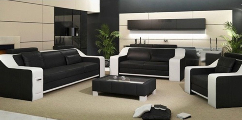 JVmoebel Sofa Ledersofa Set Sofa Couch Sofagarnitur 3+2+1 Sofas HuttenGB, Made in Europe