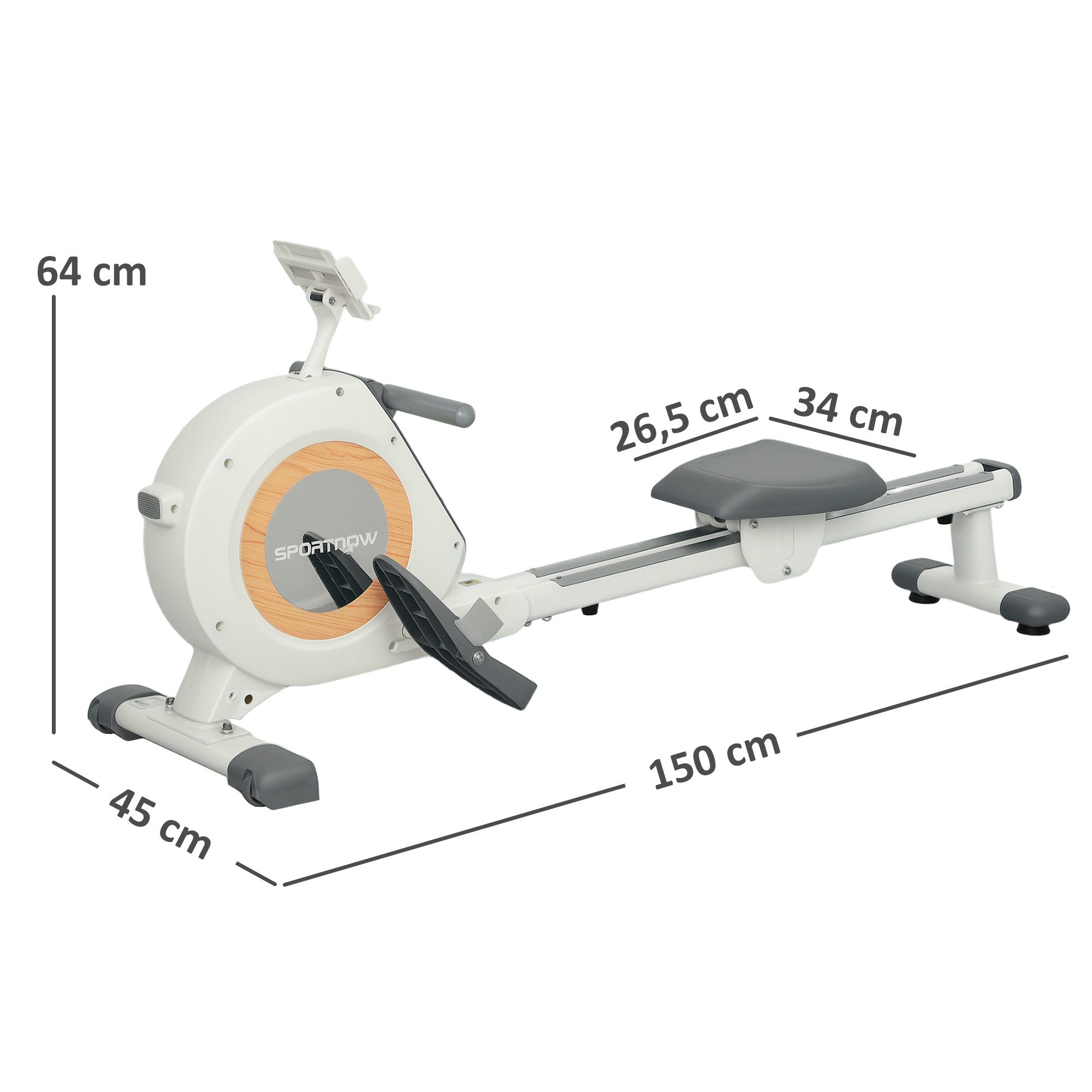 SPORTNOW Rudergerät mit 16 Widerstandsstufen, LCD-Monitor (Rudermaschine, 1-tlg., für Zuhause), mit Telefon-,IPAD-Halter, für Cardio-Training, bis 150kg belastbar