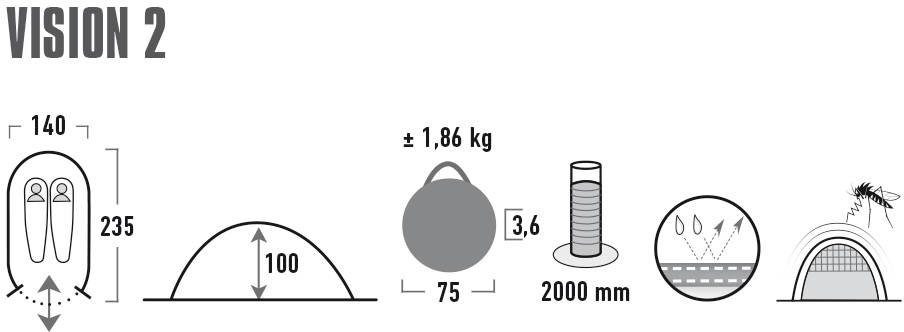 Pop 2, Vision Wurfzelt Personen: Peak Zelt (mit High up 2 Transporttasche)