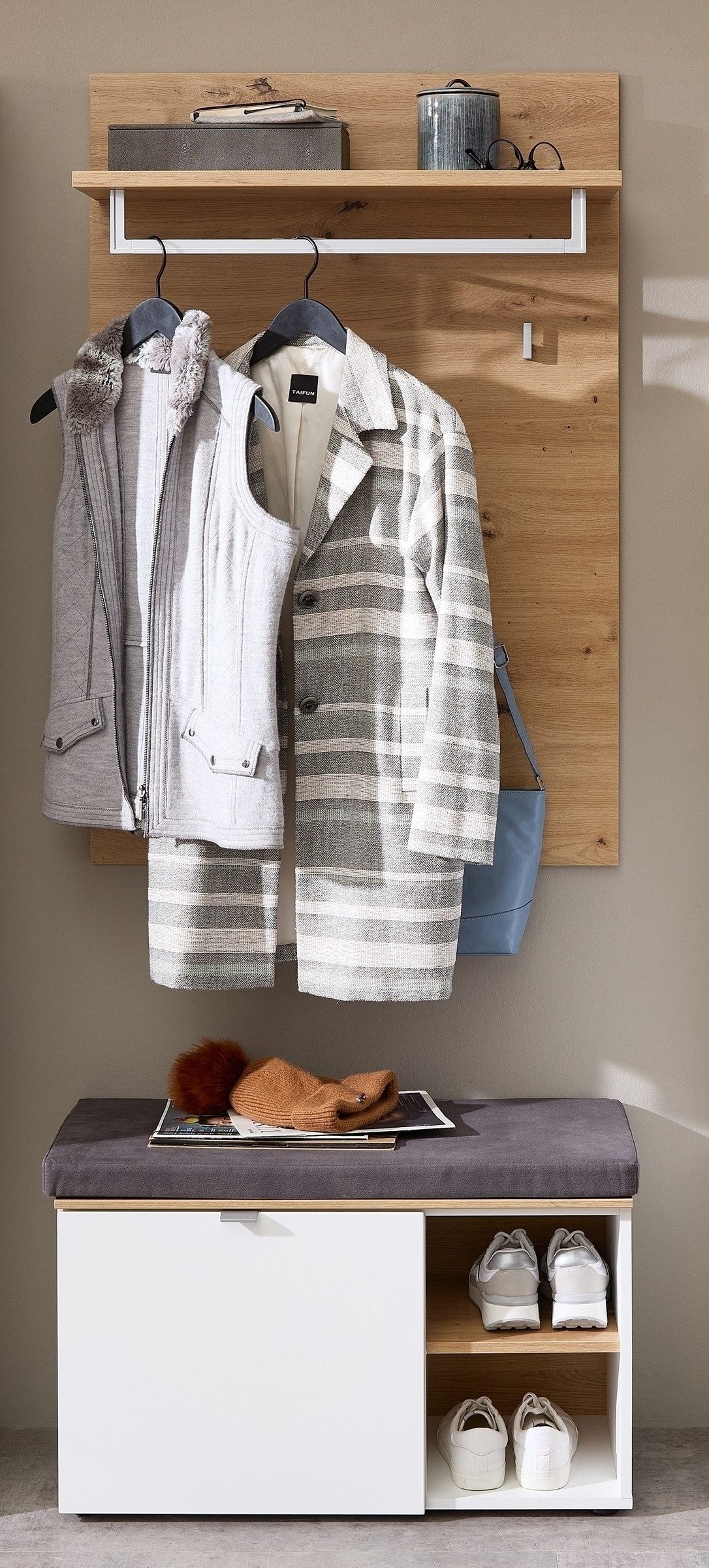 freiraum Garderoben-Set Bari, (2-teilig), (2-teilig) weiss matt / Eiche - 78x200x38cm (BxHxT)