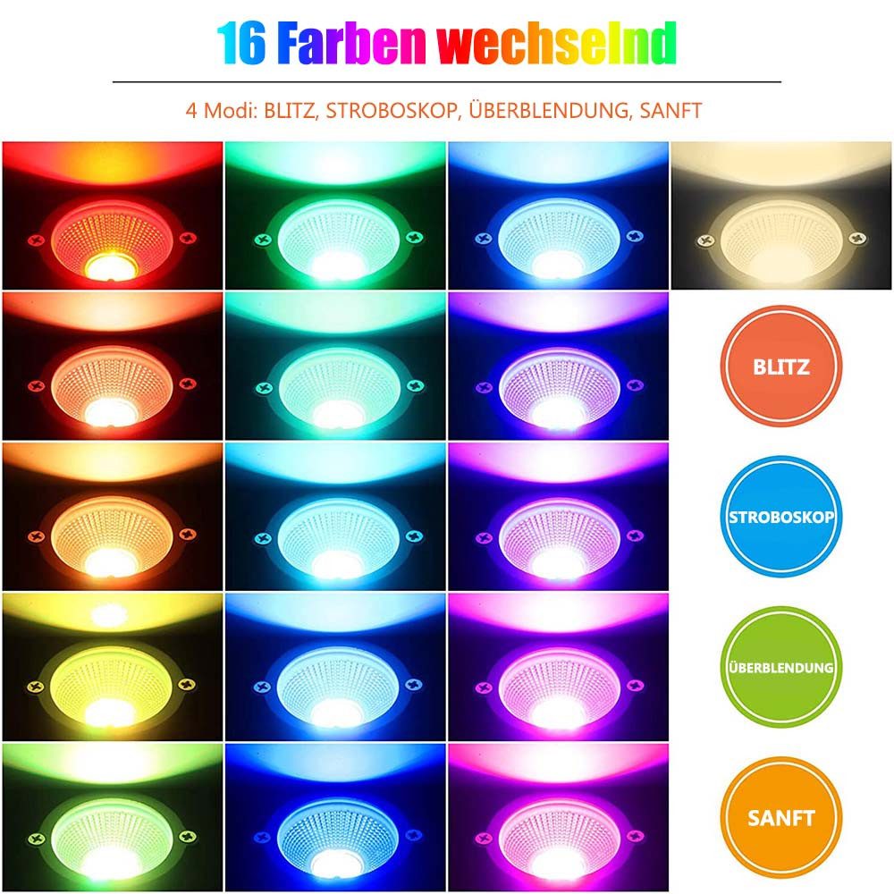 MUPOO LED Gartenstrahler Gartenbeleuchtung, 16 Farben 4 Modi RGB Gartenstrahler mit Erdspieß, 6W, RGB+Warmweiß (EU-Stecker), Gartenleuchte mit Fernbedienung, Gartenbeleuchtung mit Kabel für Garten Rasen Baum