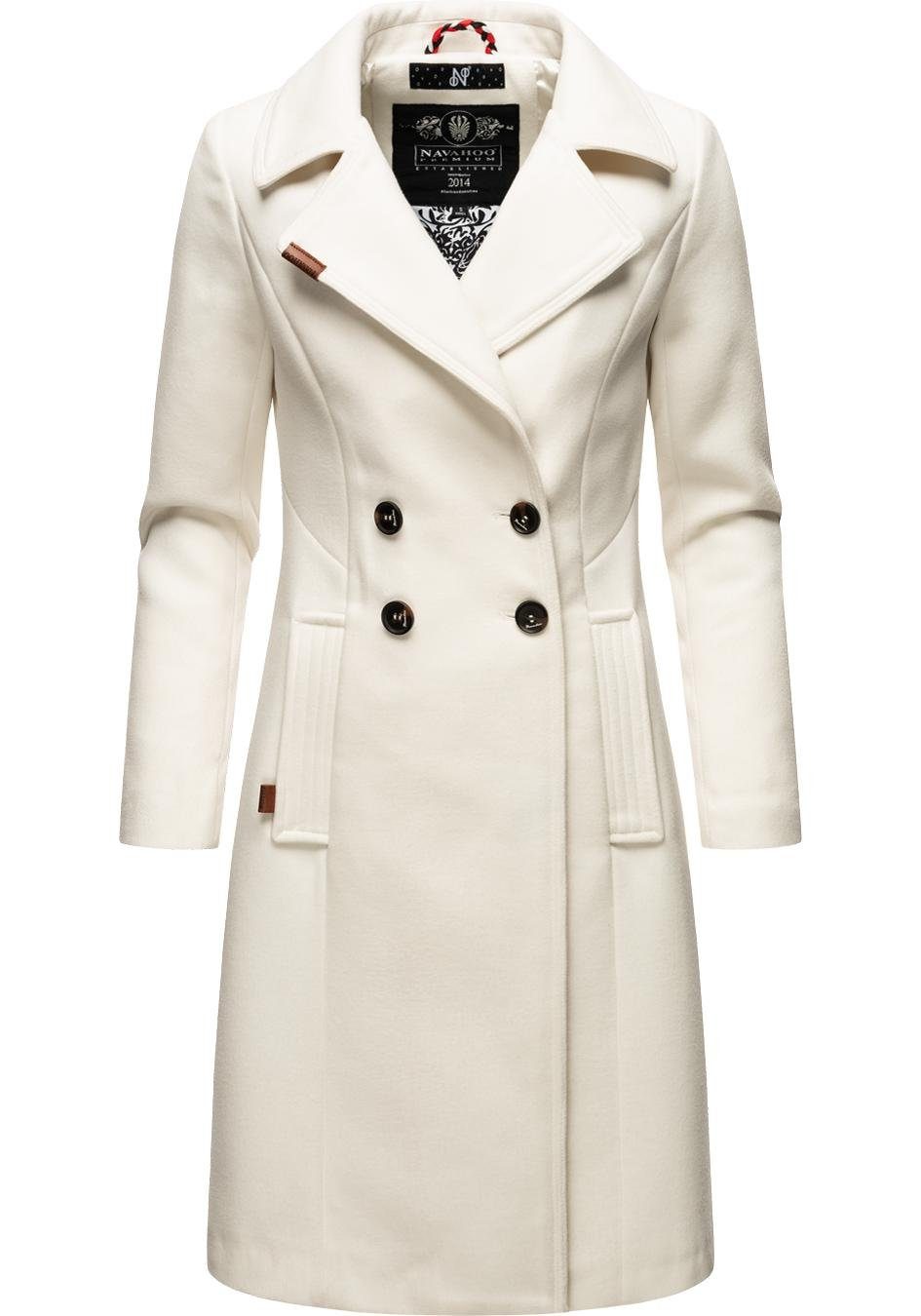 Navahoo Wintermantel Wooly edler Damen Trenchcoat in Wollmantel-Optik weiß