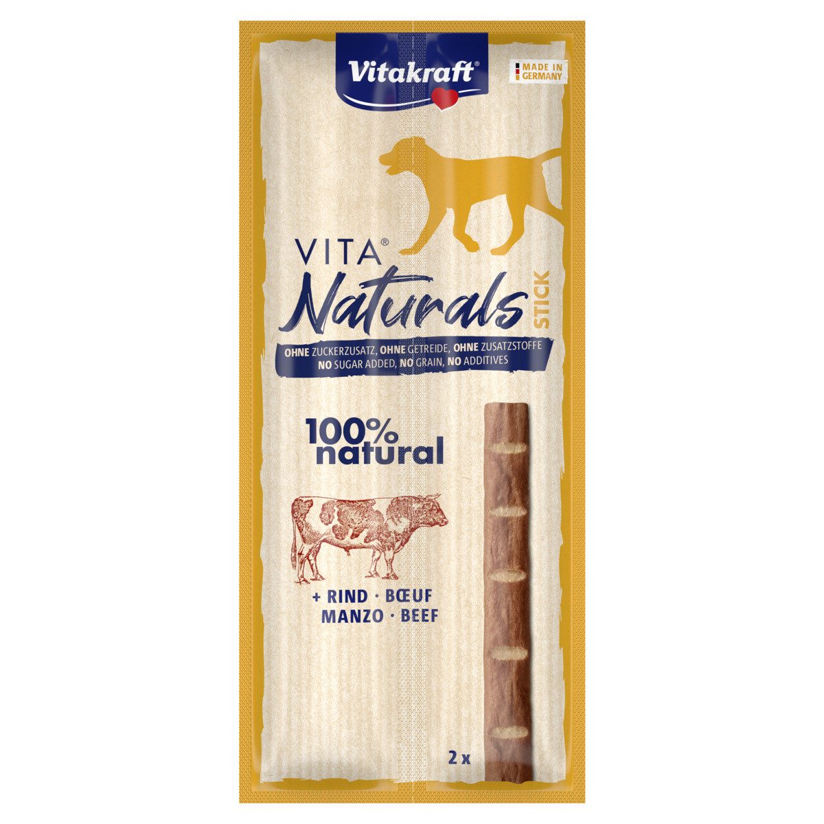 Vitakraft VITA Naturals® Stick + Rind 11 g - 2er Pack, Snack für: Hund