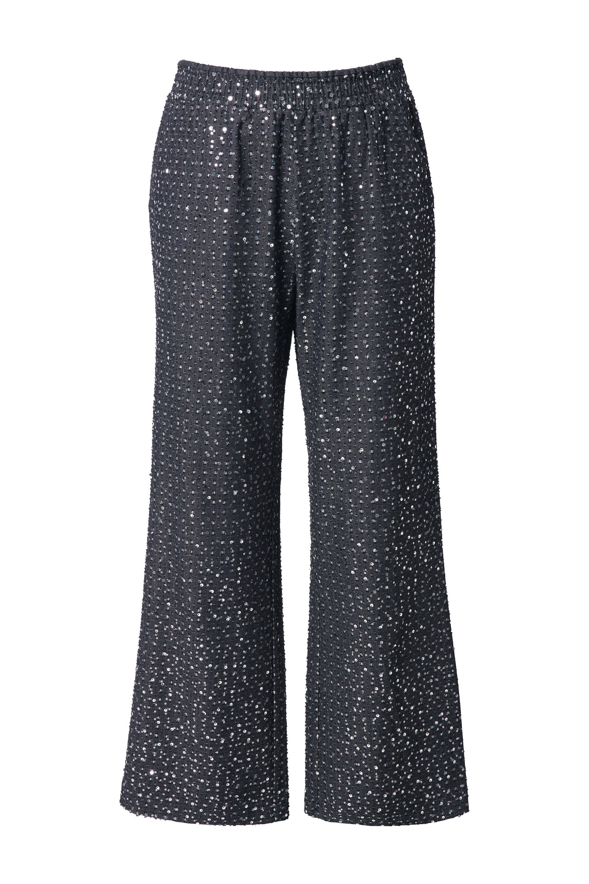 Schlupfhose Hose in Jeans-Optik Wide Legs Pailletten Glitzer