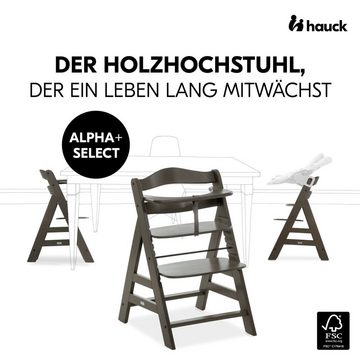 Hauck Hochstuhl Alpha Plus Select Charcoal, Mitwachsender Holz Kinderhochstuhl inkl. Sitzkissen und Silikon Teller