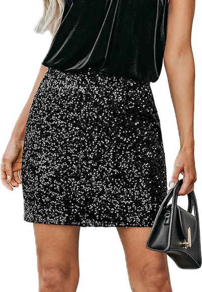 KIKI Minirock Damenrock mit hoher Taille, schmaler Passform und Pailletten