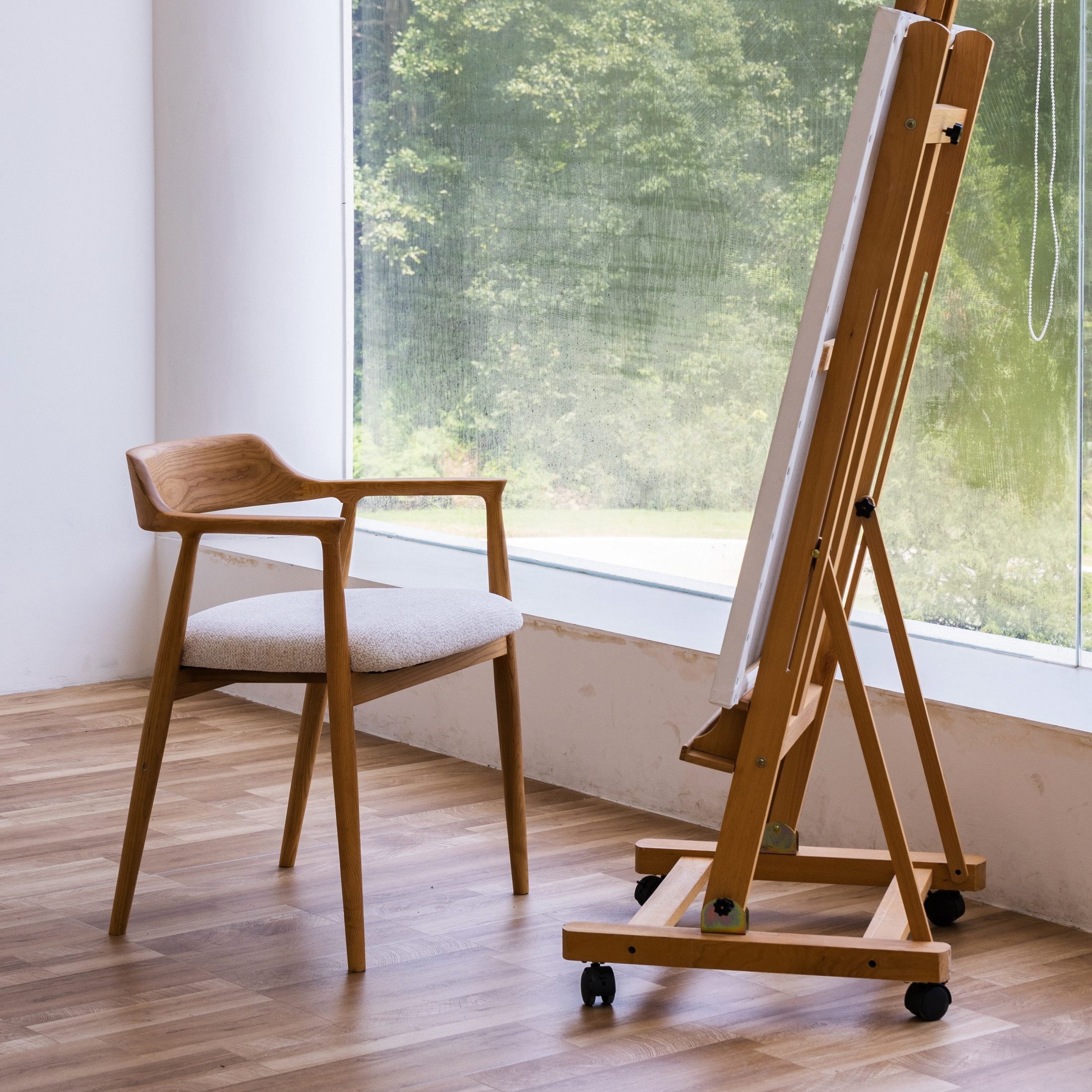 autolock Holzstuhl Esszimmerstuhl, Holzstuhl Eden, Kennedy-Stuhl, gepolsterter Sitz, Zeichenstuhl Malerstuhl Stuhl, Natur/Weiß