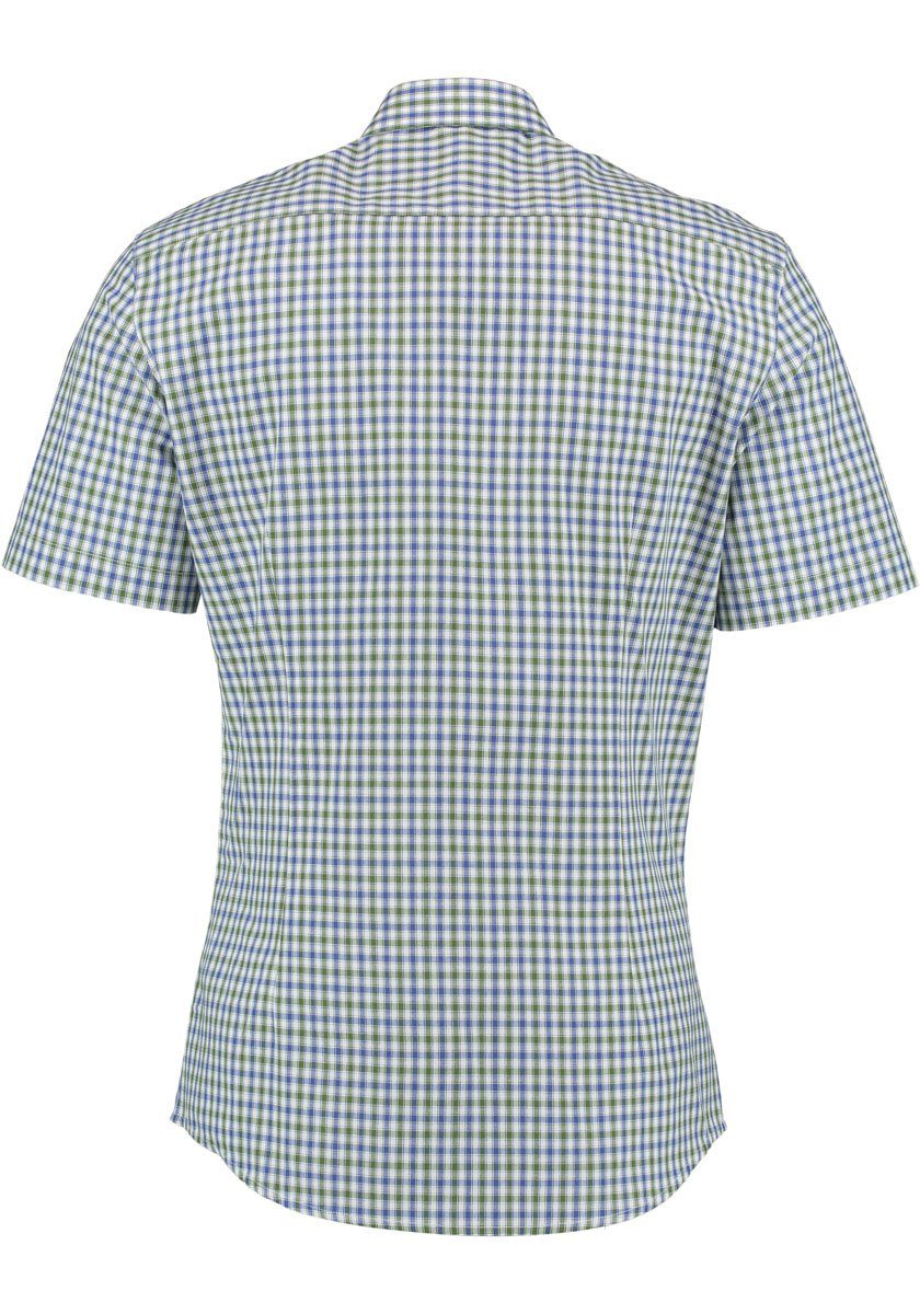 Trachtenhemd auf Brusttasche mittelblau Kurzarmhemd der mit Ipuve OS-Trachten Hirsch-Stickerei