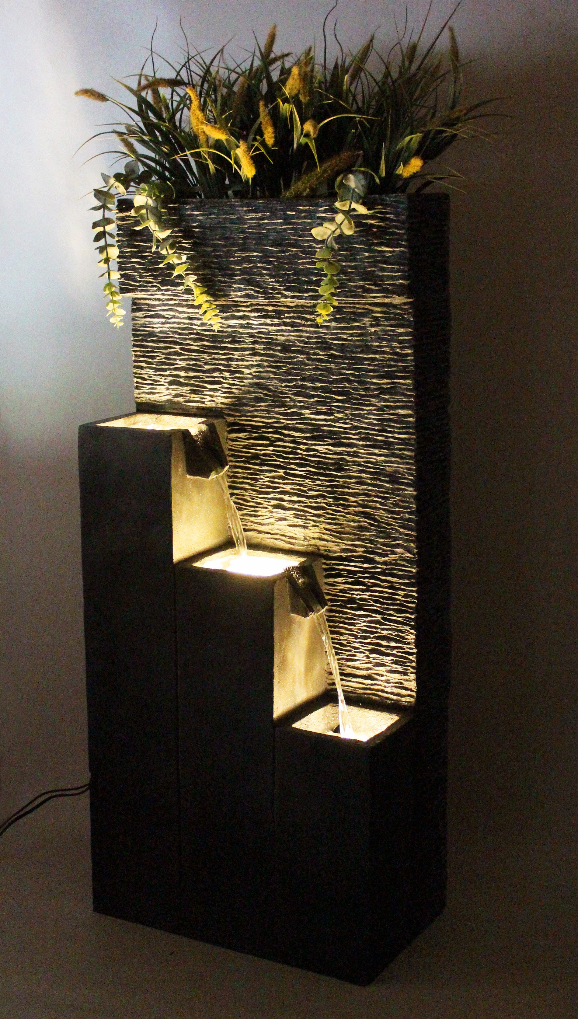 Arnusa Gartenbrunnen Großer Springbrunnen BK846 mit LED Beleuchtung, (Komplett-Set), 101 cm Kaskade Steinoptik Gartendekoration Wasserspiel