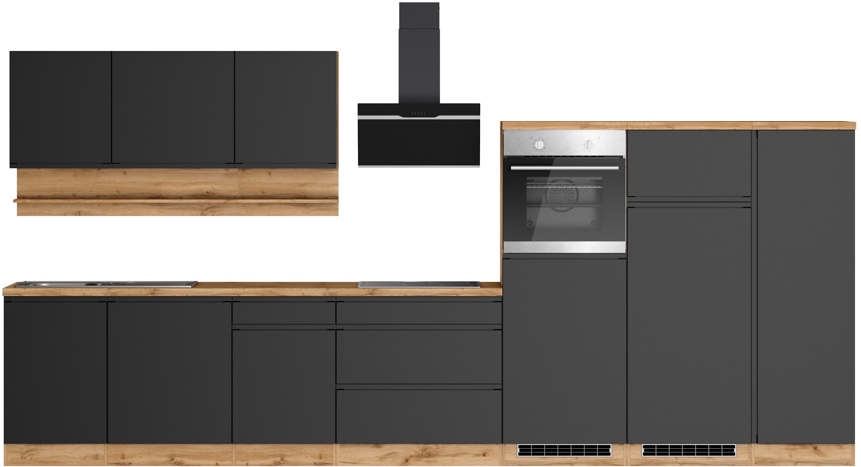 KOCHSTATION Küchenzeile KS-Virginia,neu in verbesserter Ausführung, Breite 410 cm, Softclose, wahlweise mit E-Geräten und Induktion