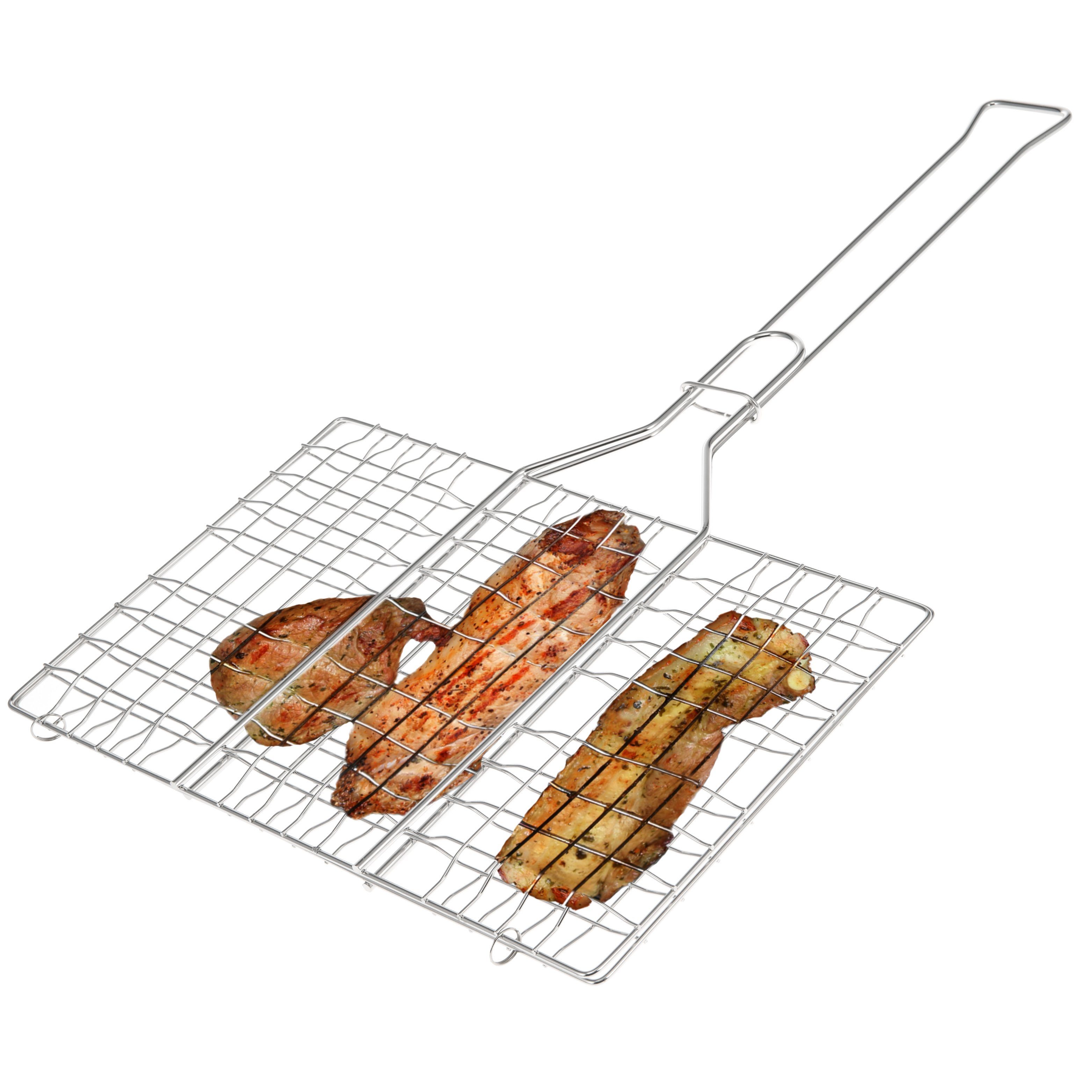 Grillguthalter Grillgutwender rechteckig // Edelstahl mit langem Griff