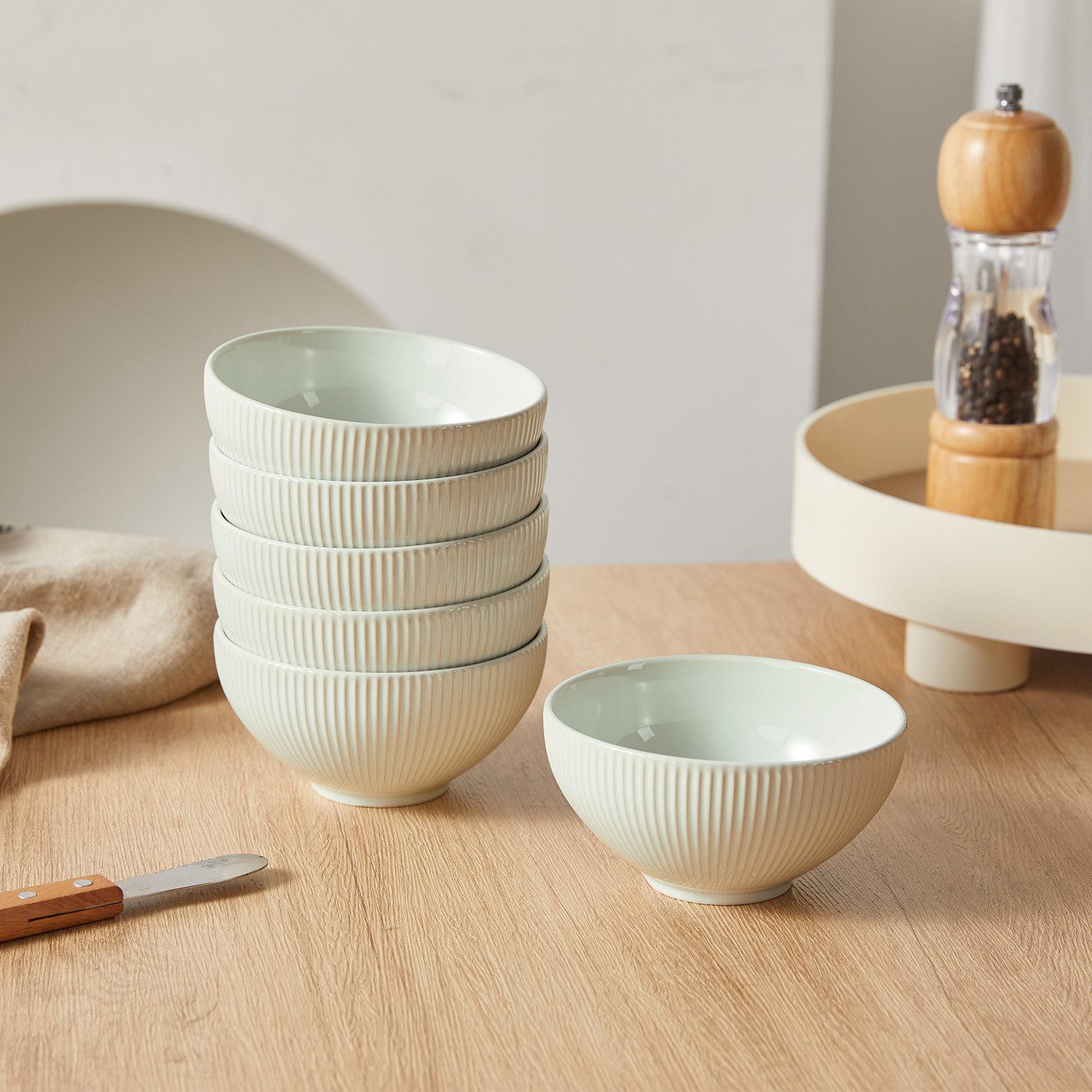 JIWOO Müslischale 6er Ø11,7cm, Frühstückschalen Eisschale Dessertschalen Obstschale, Keramik, (Schaleset, 6-tlg), Bowl, Hochwertiges Schalen Weiß Schale Mikrowellenofen Spülmaschine