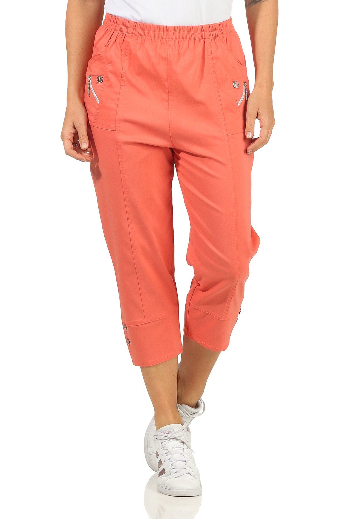 Größen, 3/4 lang Lachs Basic, mit in Kurze Stretchgewebe mit Damen großen angenehme Schlupfhose Sommerhose auch elastischem Bund, elastisch, luftig Damenmode leicht Casual, Aurela und Classic 3/4-Hose