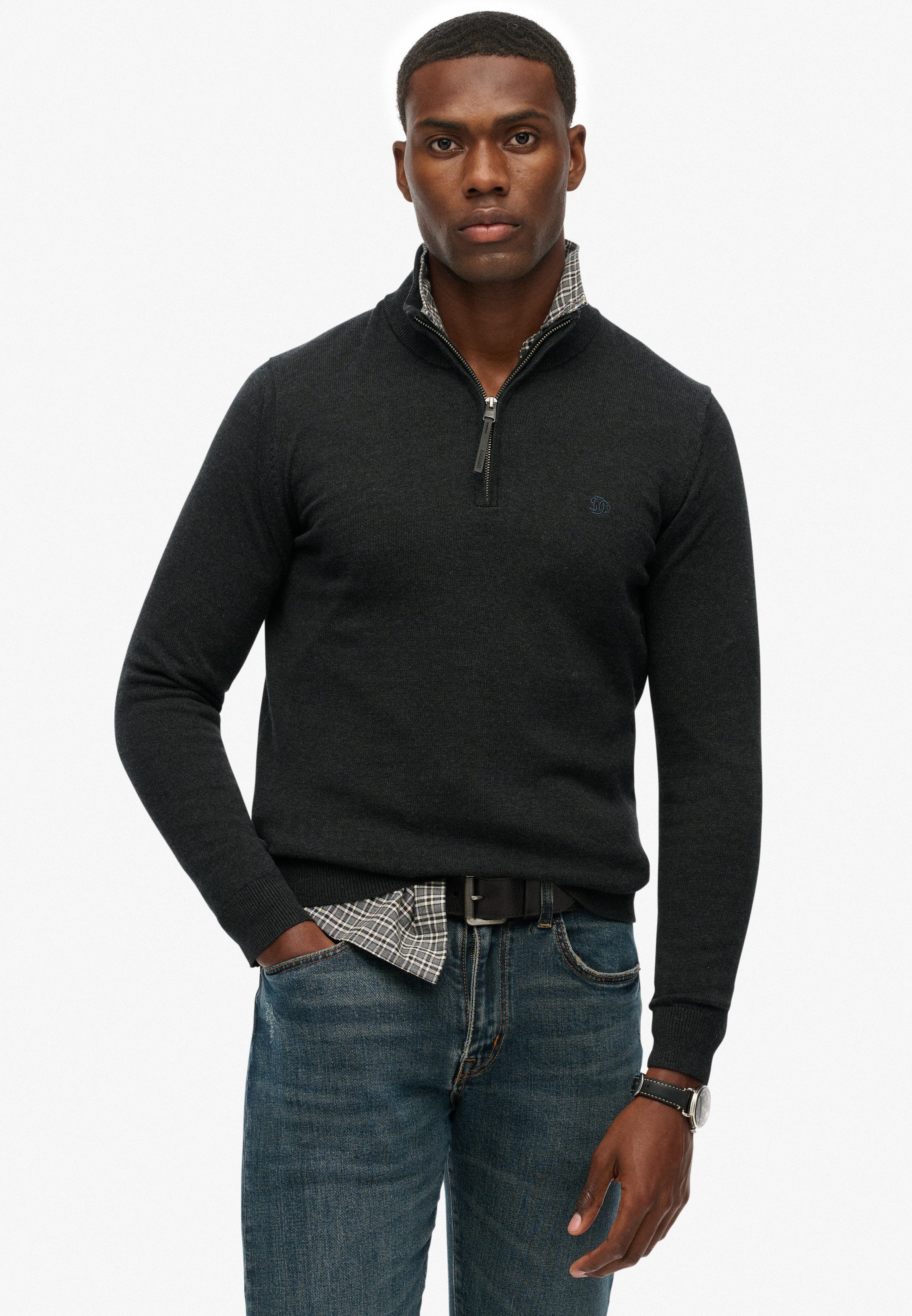 Superdry Strickpullover ESSENTIALS COTTON HALF ZIP günstig online kaufen